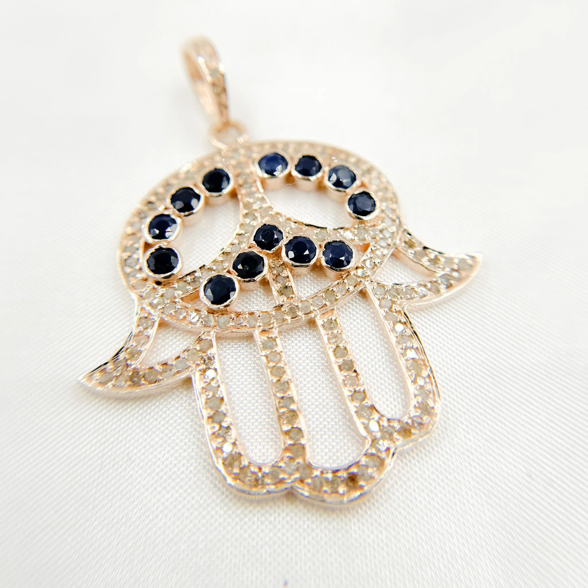 DP2005. Diamond Sterling Silver Hamsa Pendant with Gemstone - Image 5