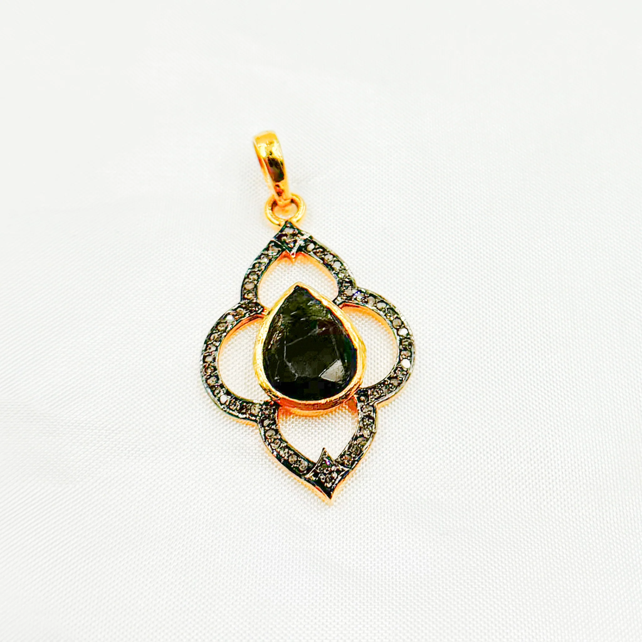 DP245. Diamond Sterling Silver Flower Pendant with Gemstone - Image 11