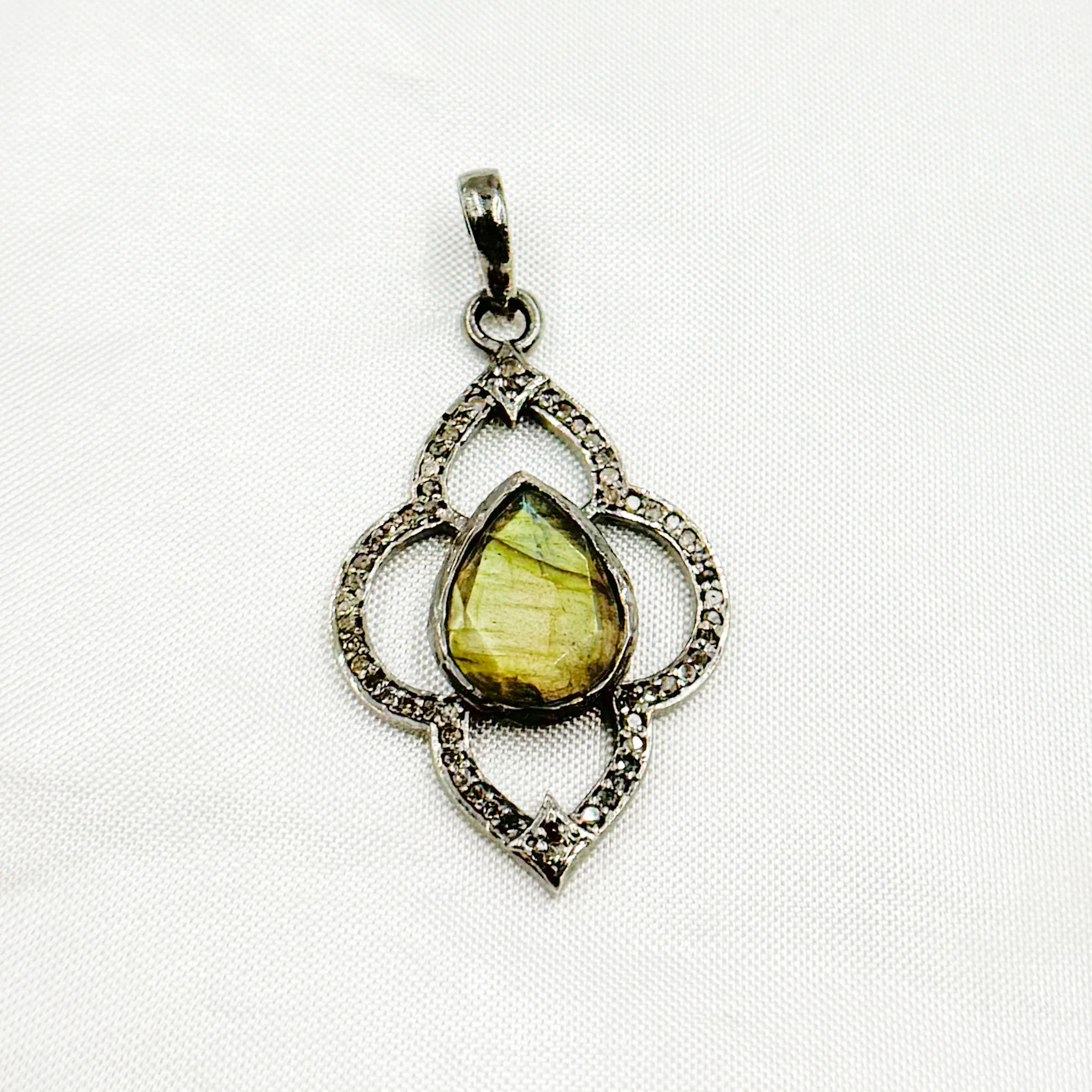 DP245. Diamond Sterling Silver Flower Pendant with Gemstone - Image 8