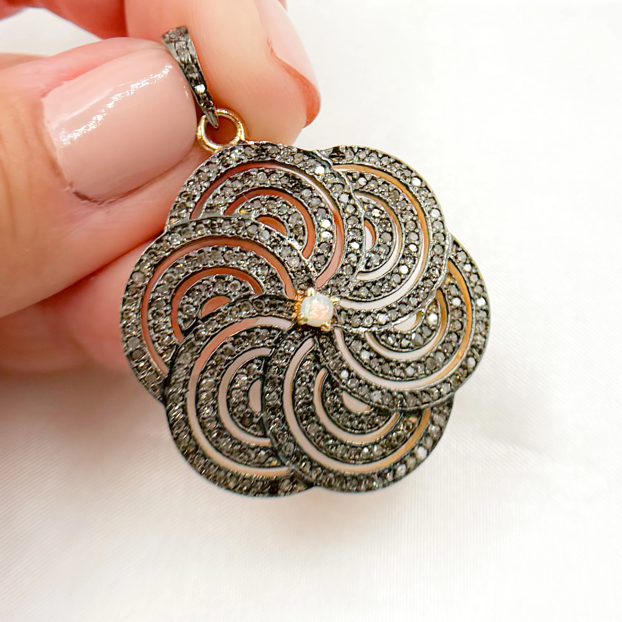 DP255. Diamond Sterling Silver Flower Pendant with Gemstone - Image 12