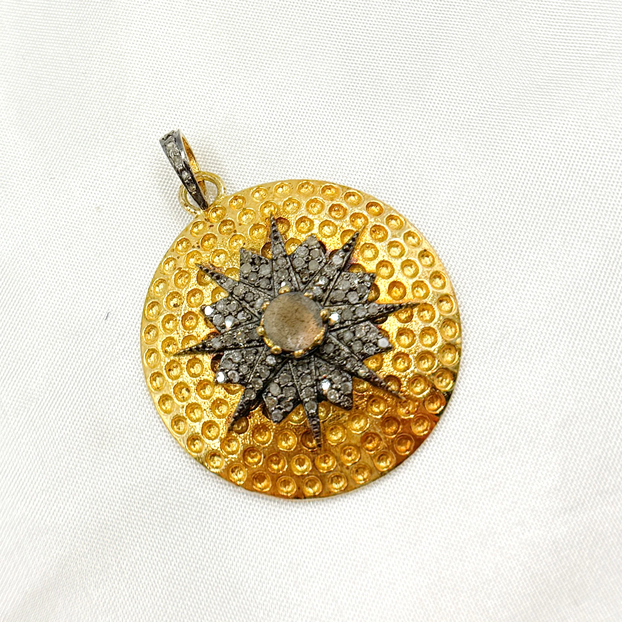 DP272. Diamond Sterling Silver Round Star Pendant with Gemstone - Image 3