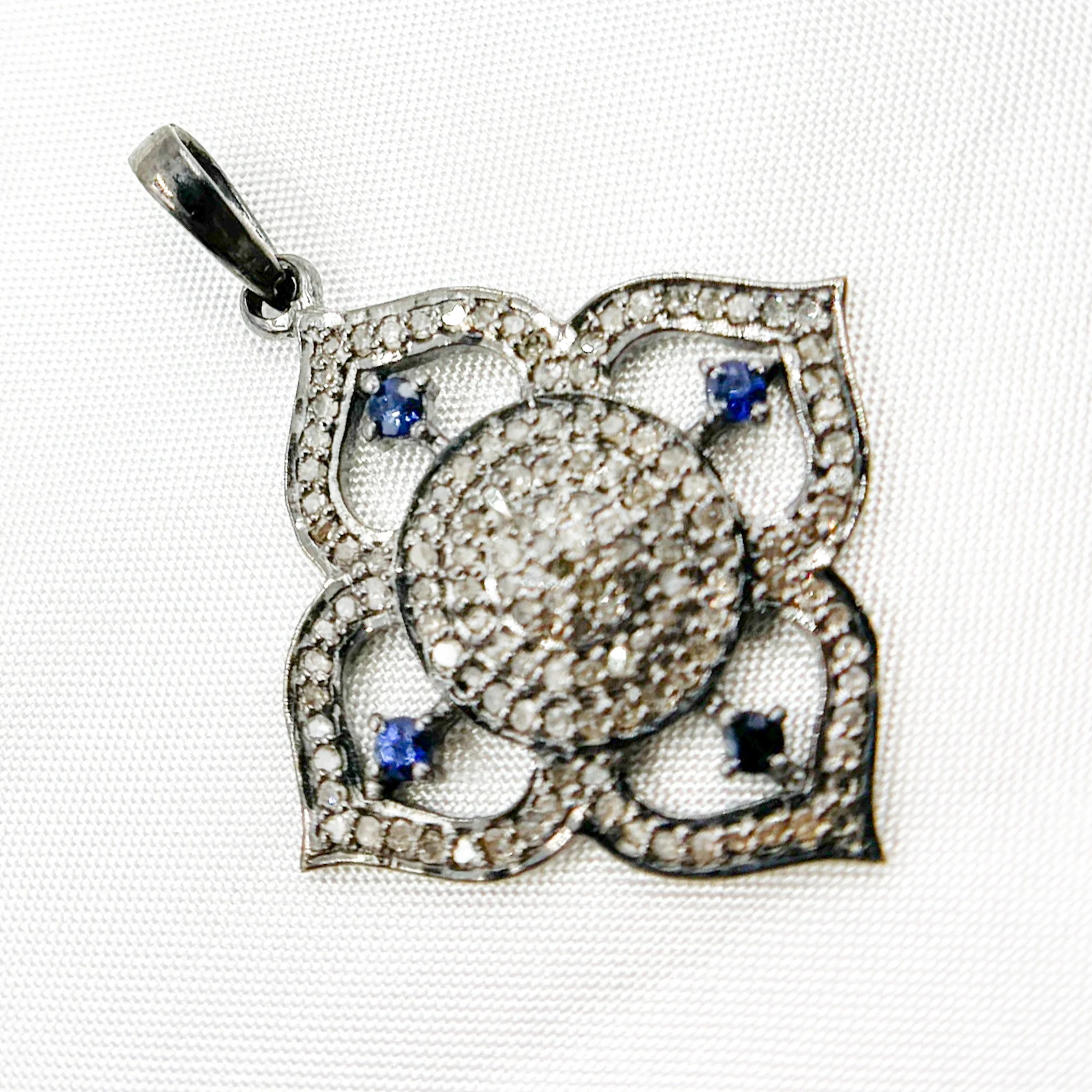 DP298. Diamond & Sterling Silver Flower Pendant with Gemstone - Image 7