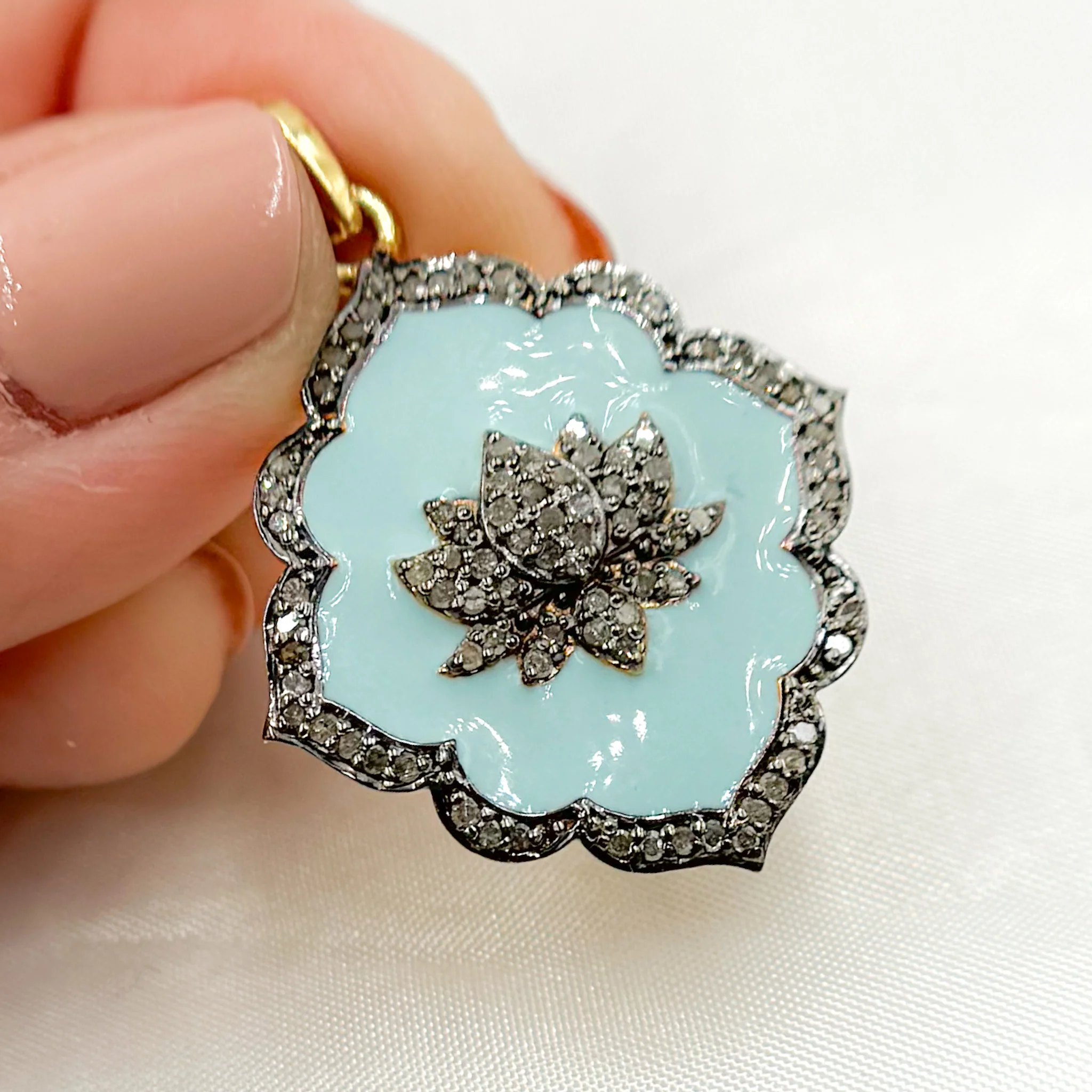 DP341A. Diamond Sterling Silver Flower Enamel Pendant - Image 4