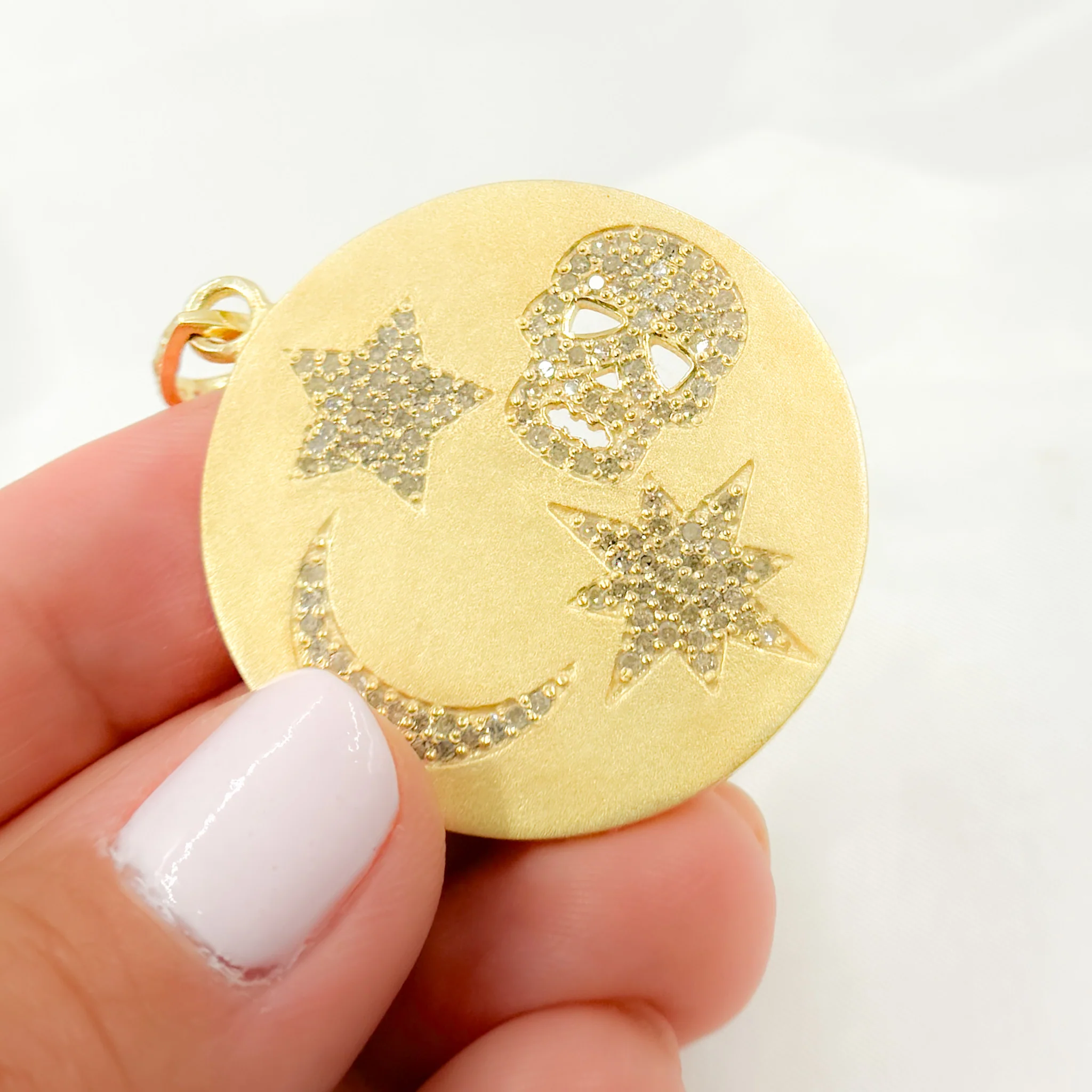 DP357. Diamond Sterling Silver Round Skull, Star and Moon Pendant - Image 2