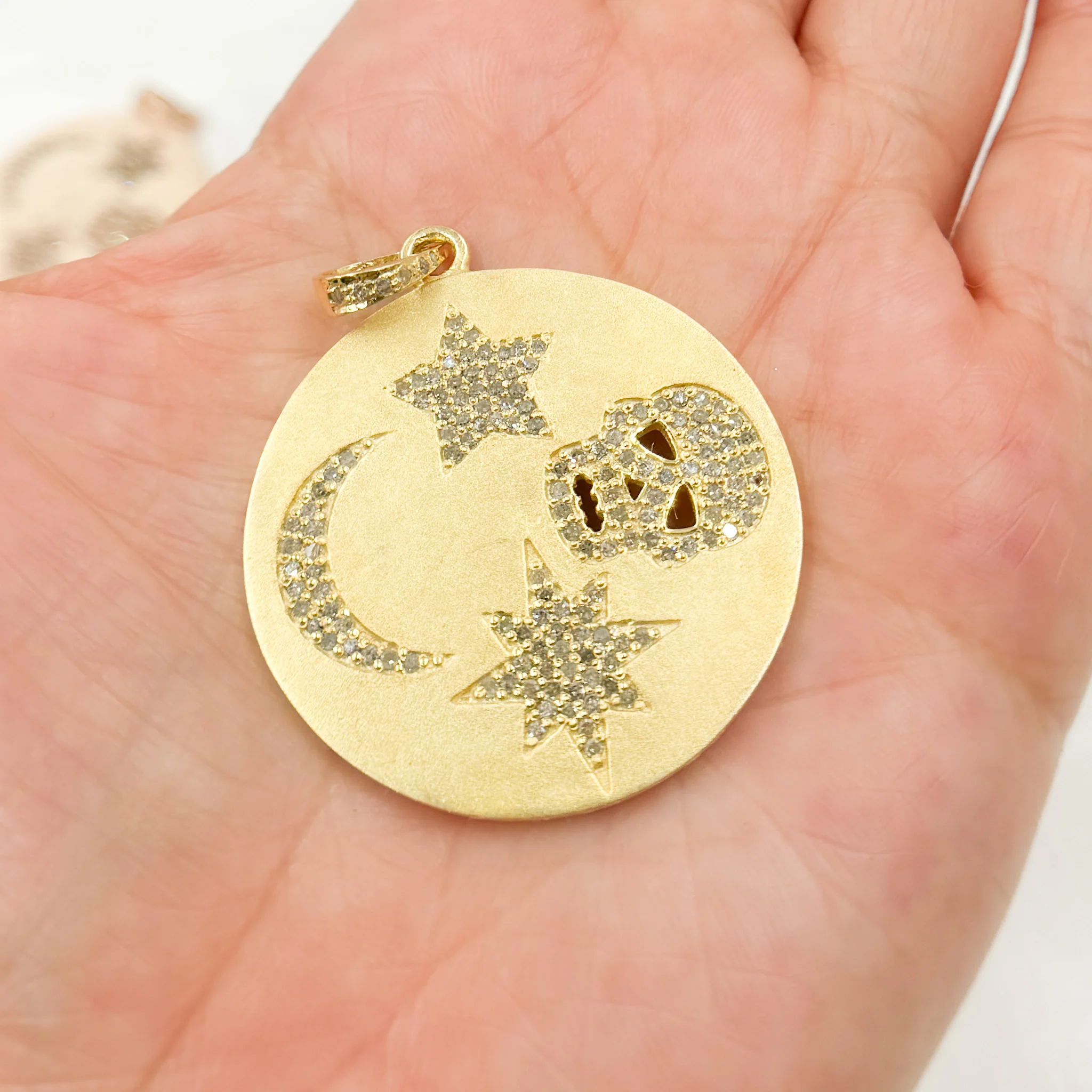 DP357. Diamond Sterling Silver Round Skull, Star and Moon Pendant - Image 4