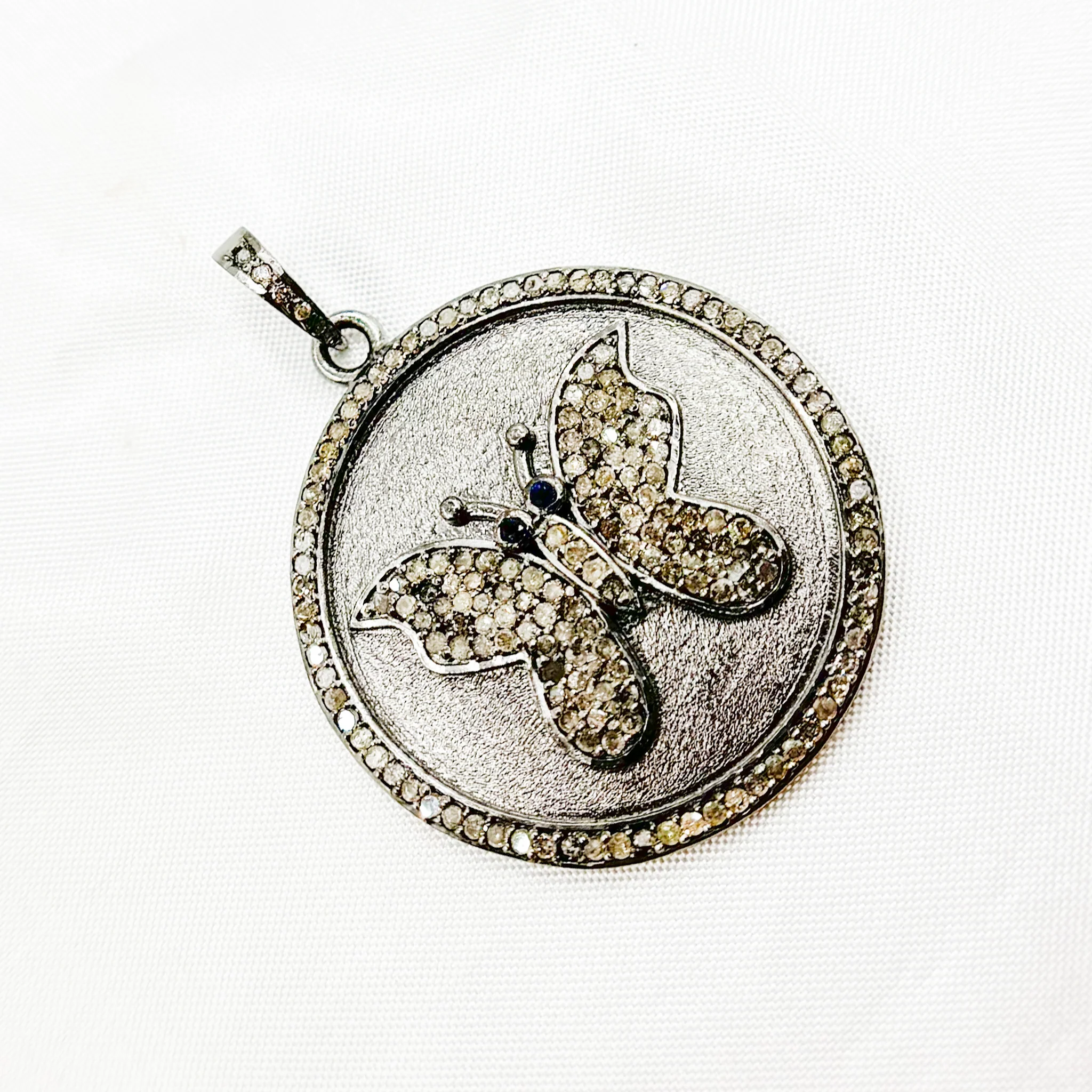 DP381. Diamond Sterling Silver Round Butterfly Pendant with Gemstone - Image 5