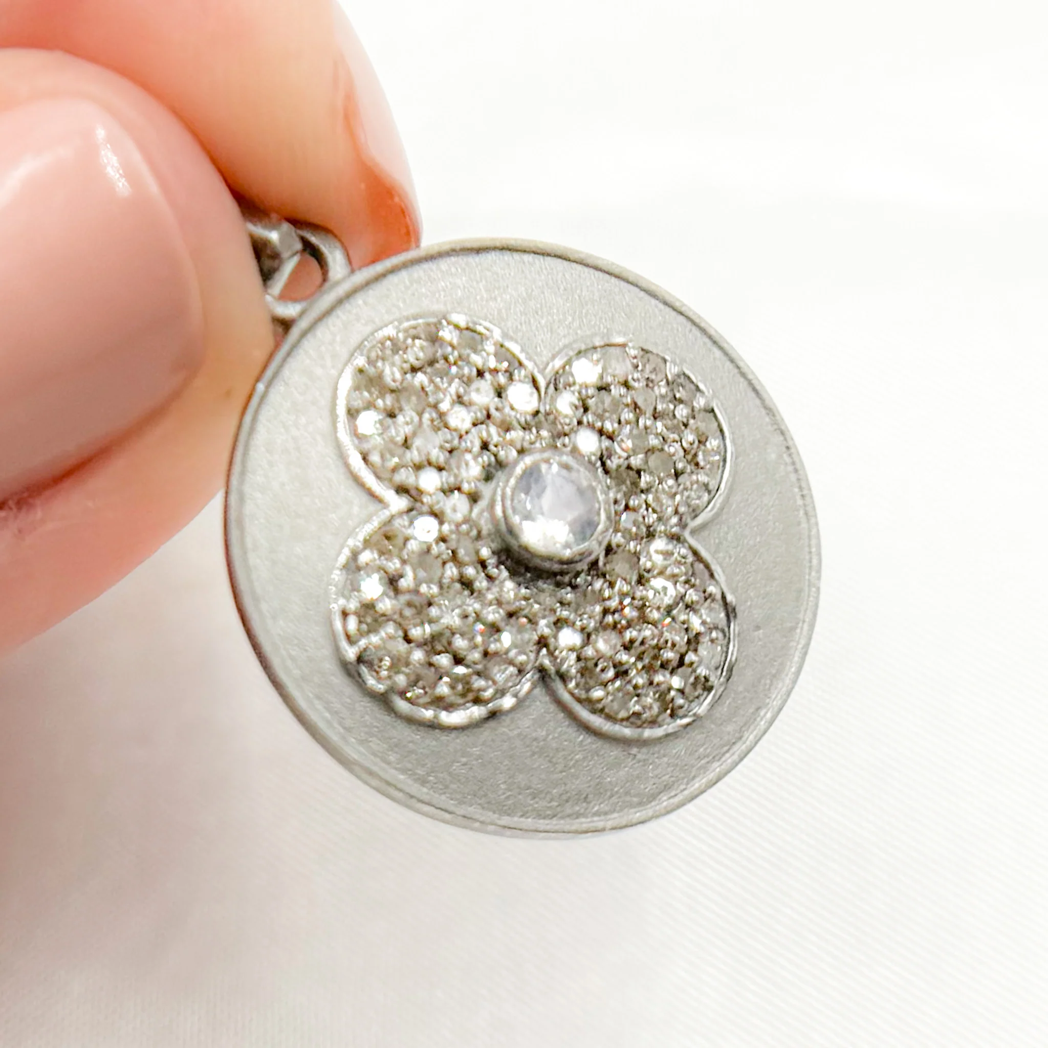 DP383. Diamond Sterling Silver Round Flower Pendant with Gemstone - Image 5