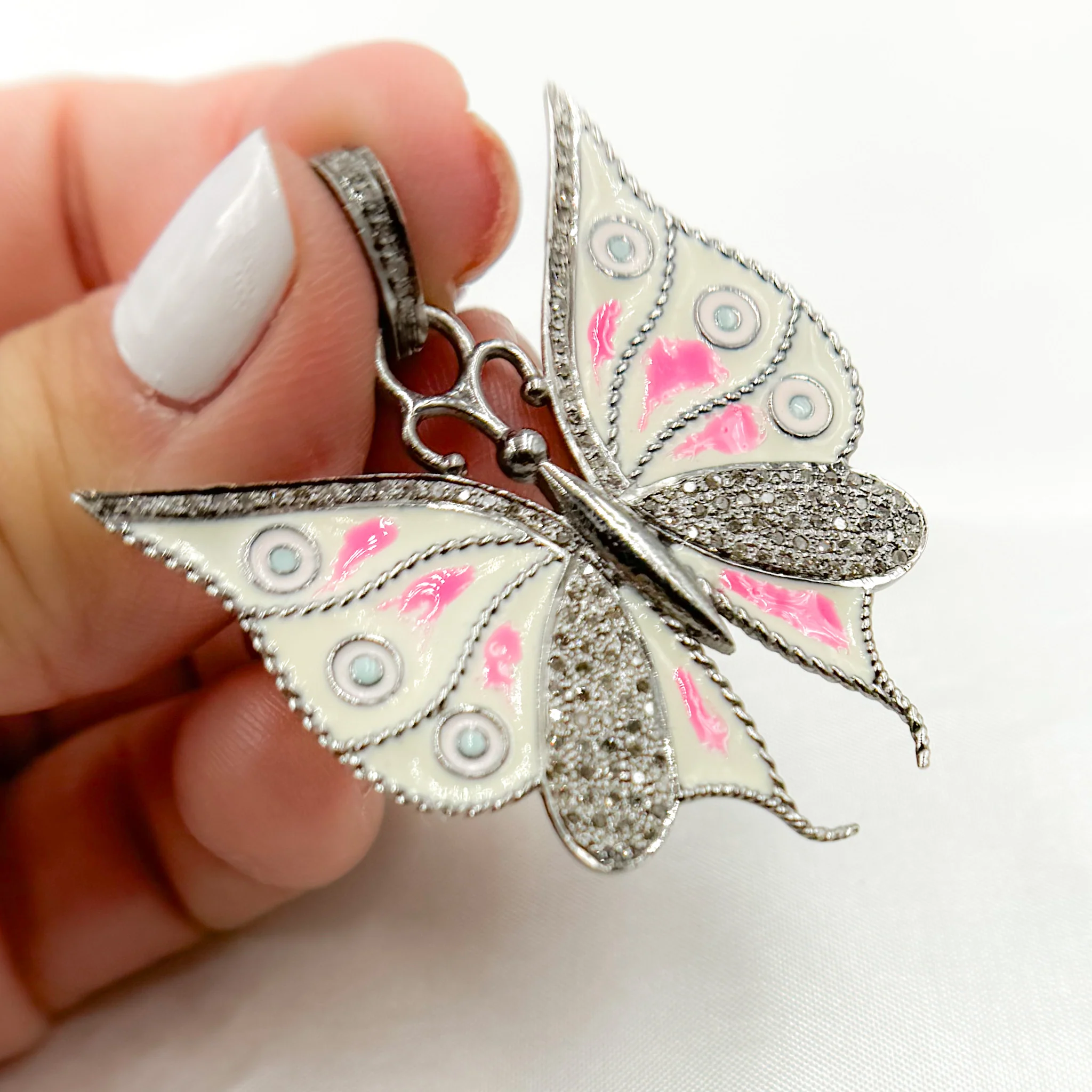 DP386A. Diamond Sterling Silver Butterfly Enamel Pendant - Image 4