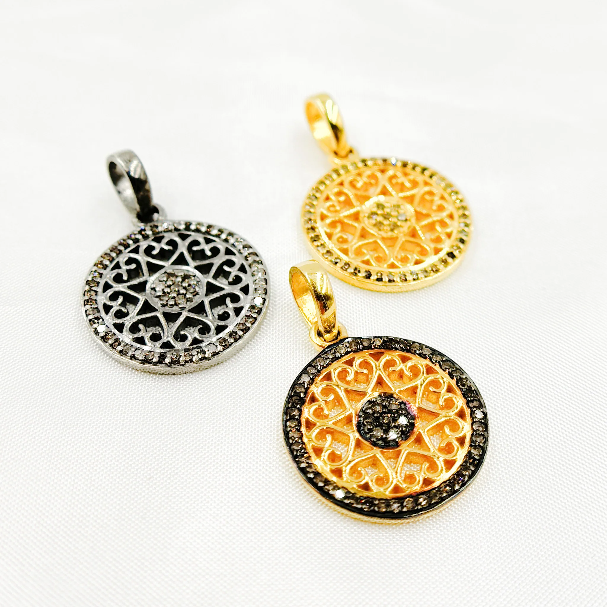 DP395. Diamond Sterling Silver Round Fancy Pendant - Image 6