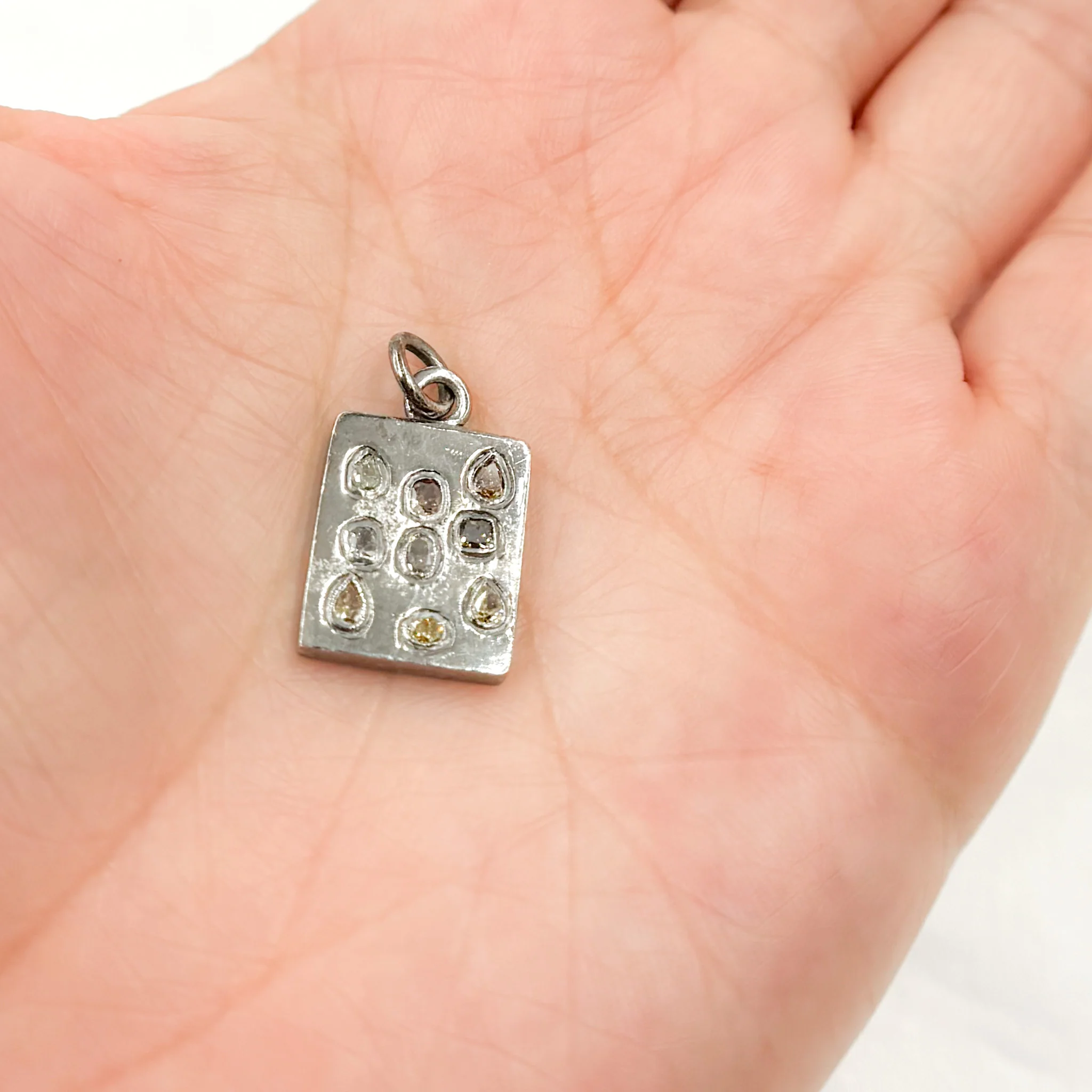 DP414. Diamond Sterling Silver Rectangle Charm with Fancy Diamond - Image 3