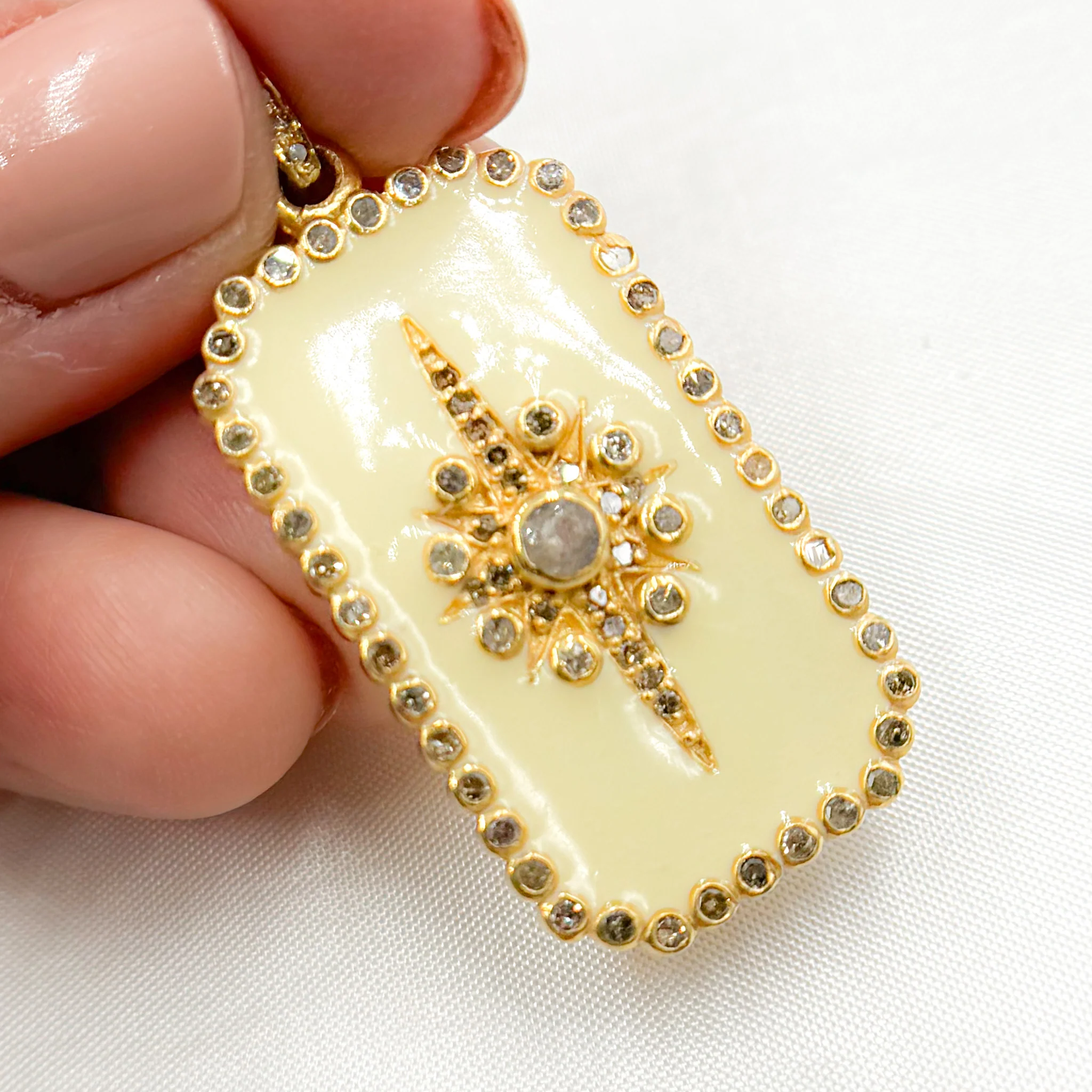 DP428A. Diamond Sterling Silver Rectangle Enamel Pendant with Gemstone - Image 14