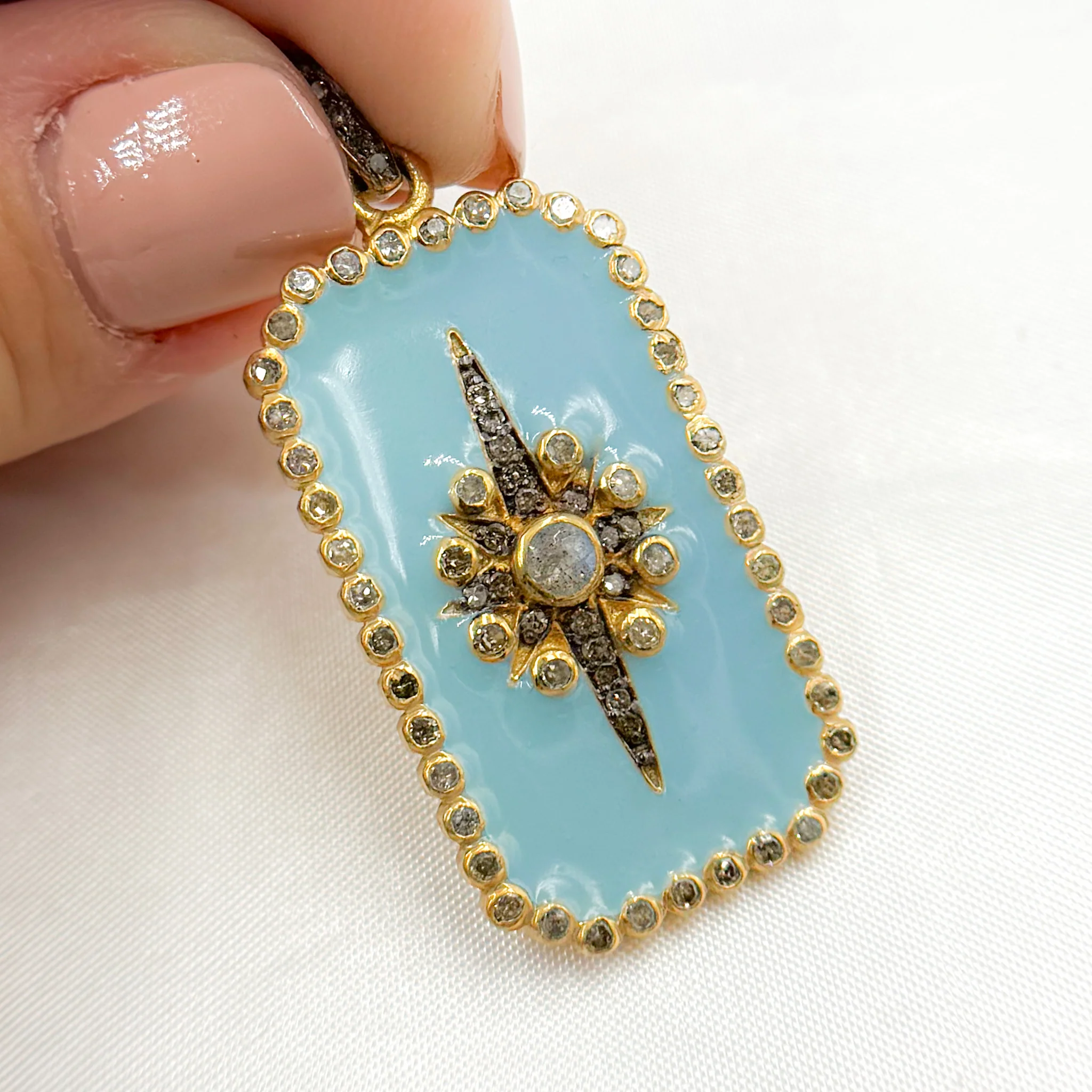 DP428A. Diamond Sterling Silver Rectangle Enamel Pendant with Gemstone - Image 9