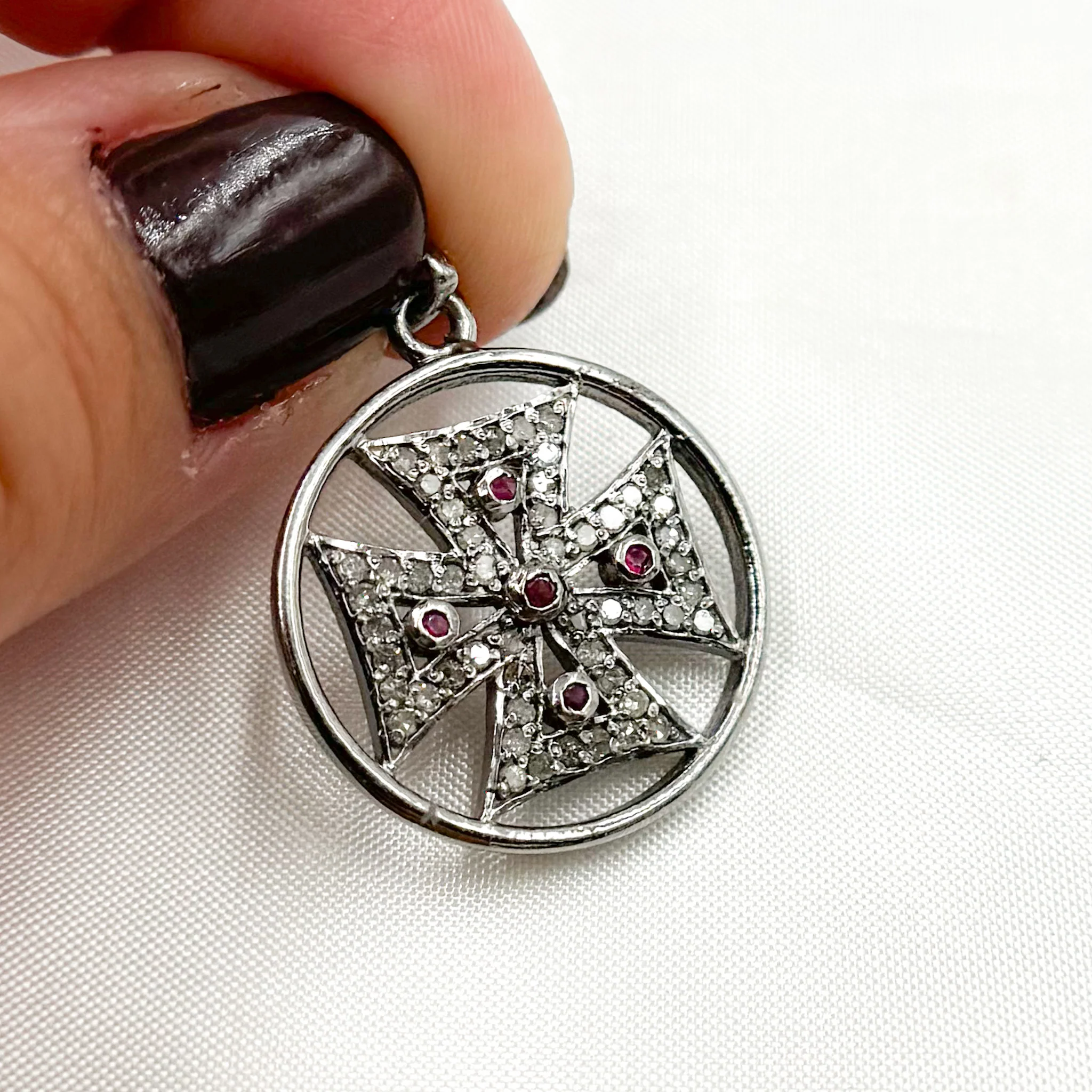 DP453. Diamond Sterling Silver Round Cross Pendant with Gemstone - Image 12