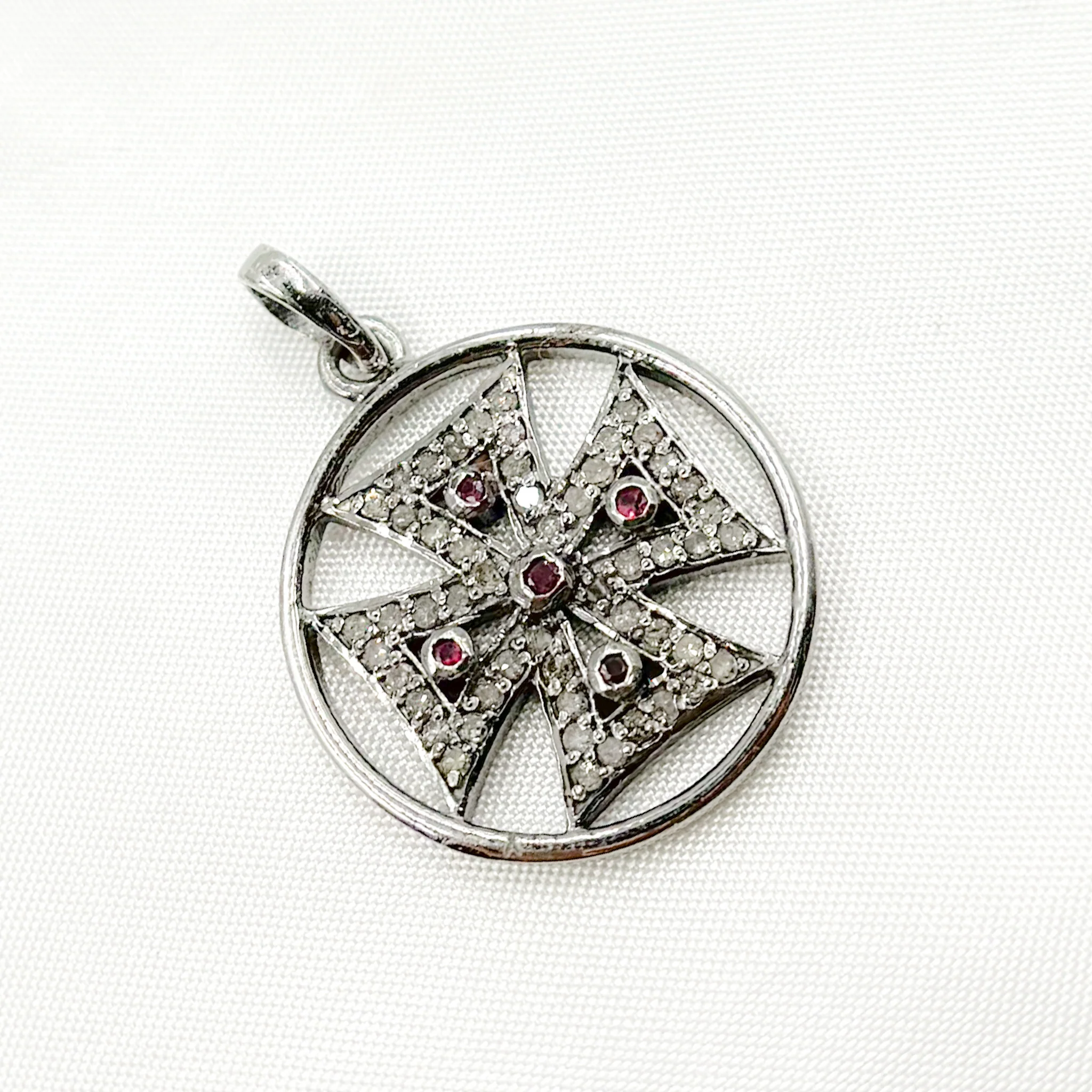 DP453. Diamond Sterling Silver Round Cross Pendant with Gemstone - Image 7