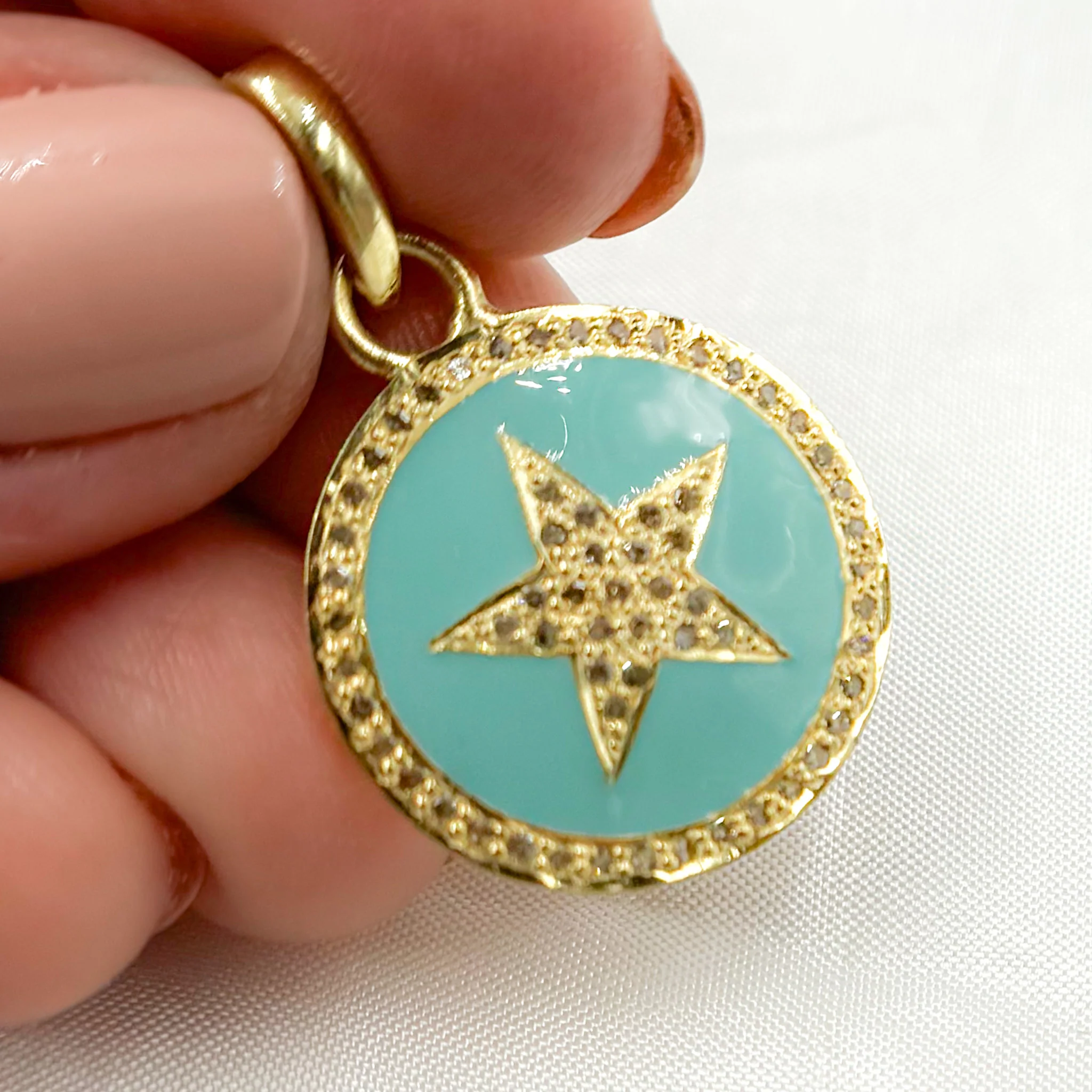 DP456A. Diamond Sterling Silver Round Enamel Pendant - Image 7
