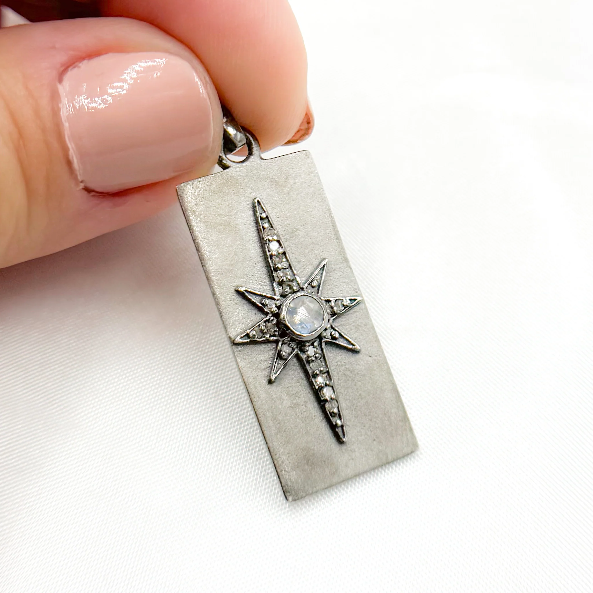 DP467. Diamond Sterling Silver Rectangle Star Pendant with Gemstone - Image 2
