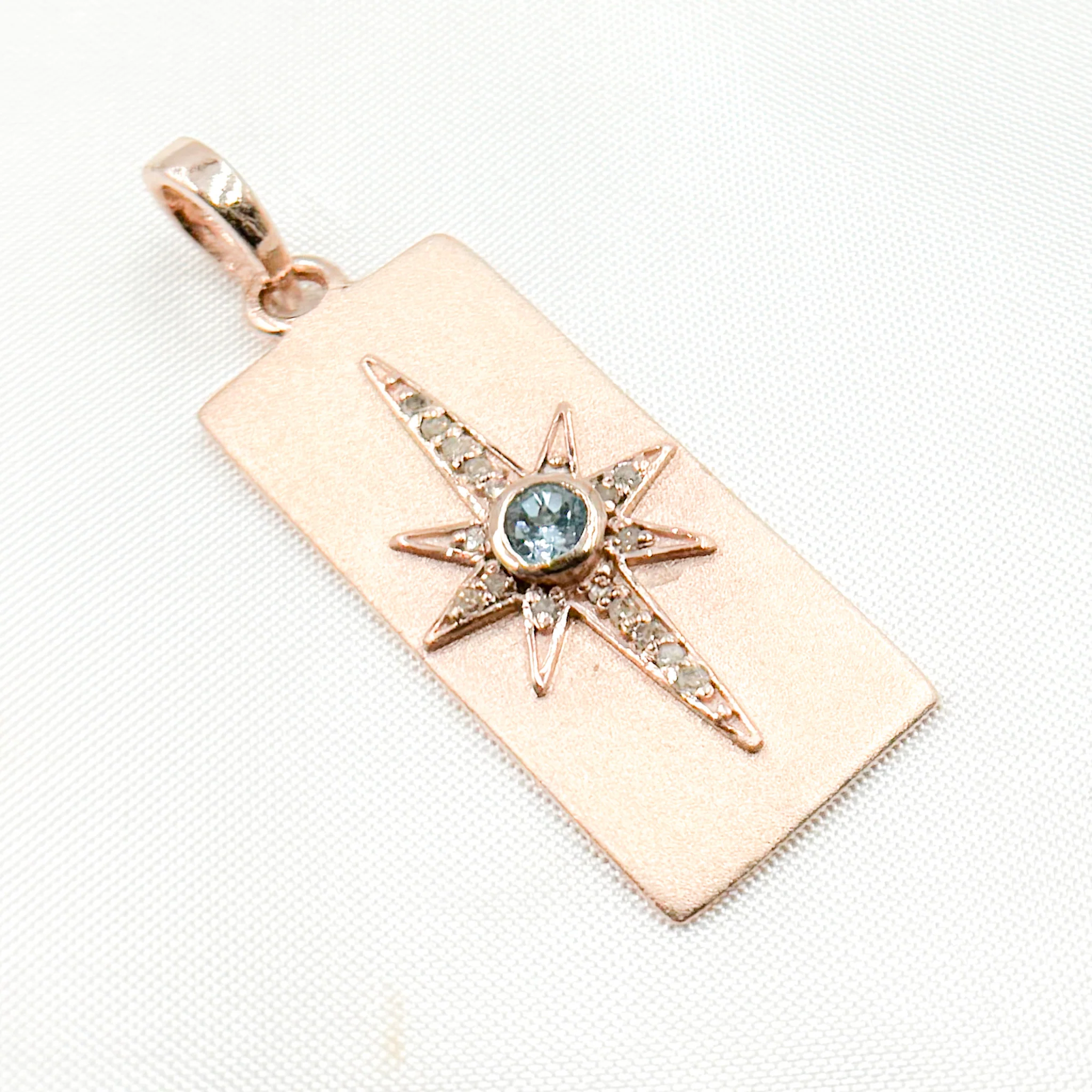 DP467. Diamond Sterling Silver Rectangle Star Pendant with Gemstone - Image 5