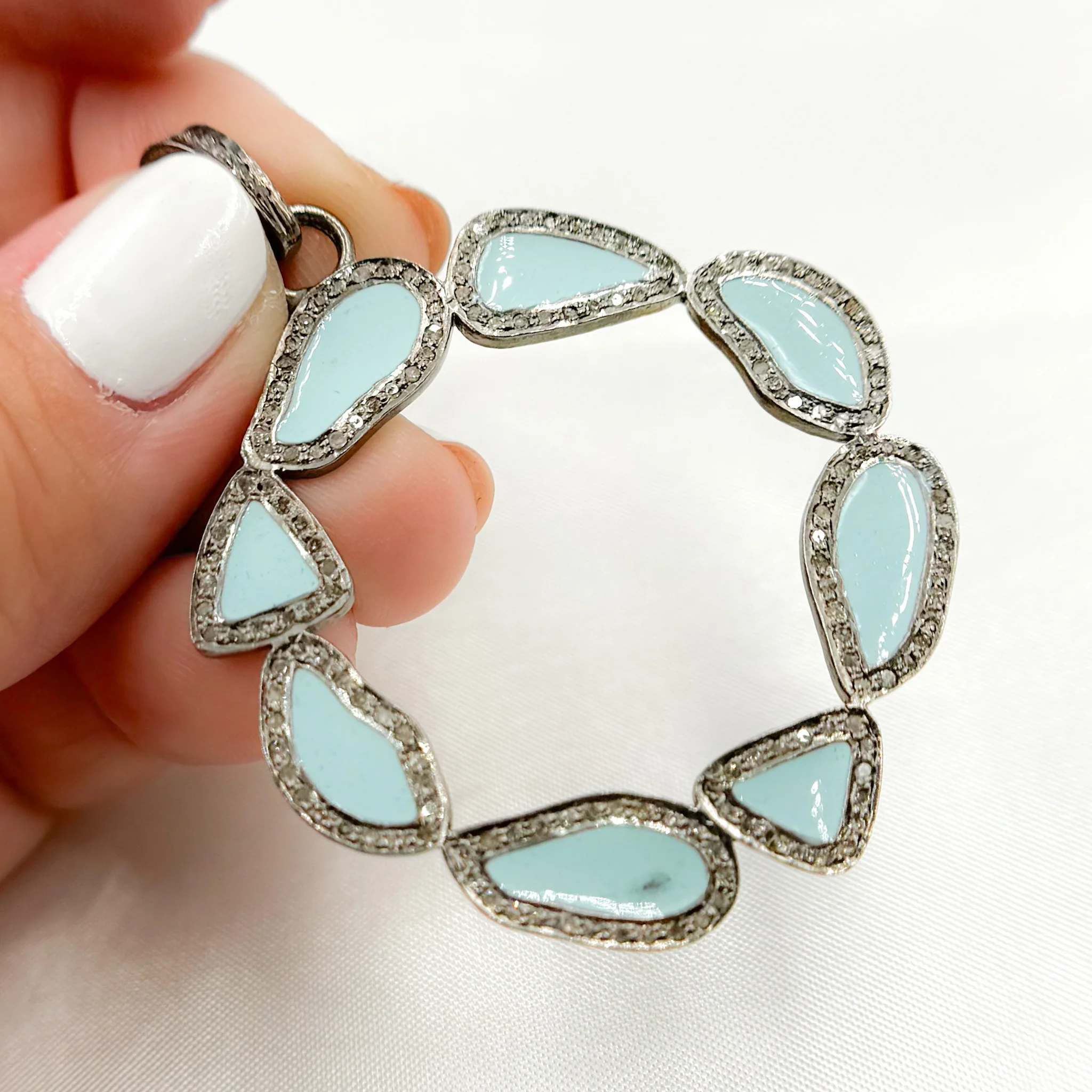 DP473A. Diamond Sterling Silver Round Fancy Enamel Pendant - Image 3