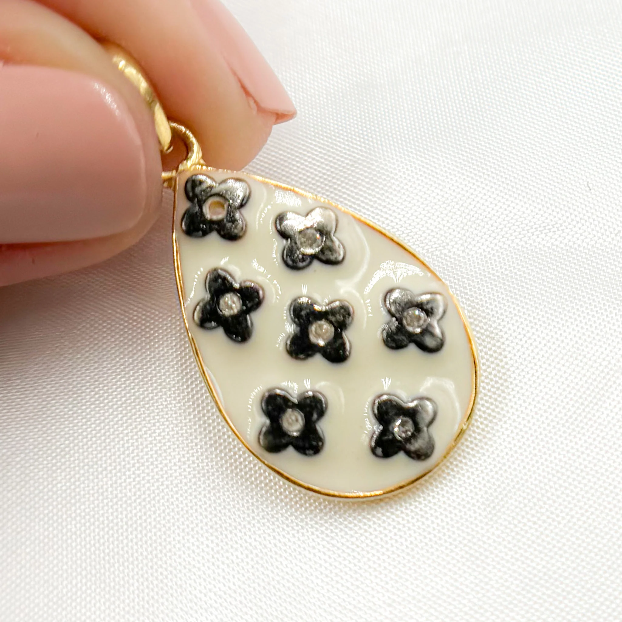 DP477A. Diamond Sterling Silver Drop Flower Enamel Pendant - Image 5