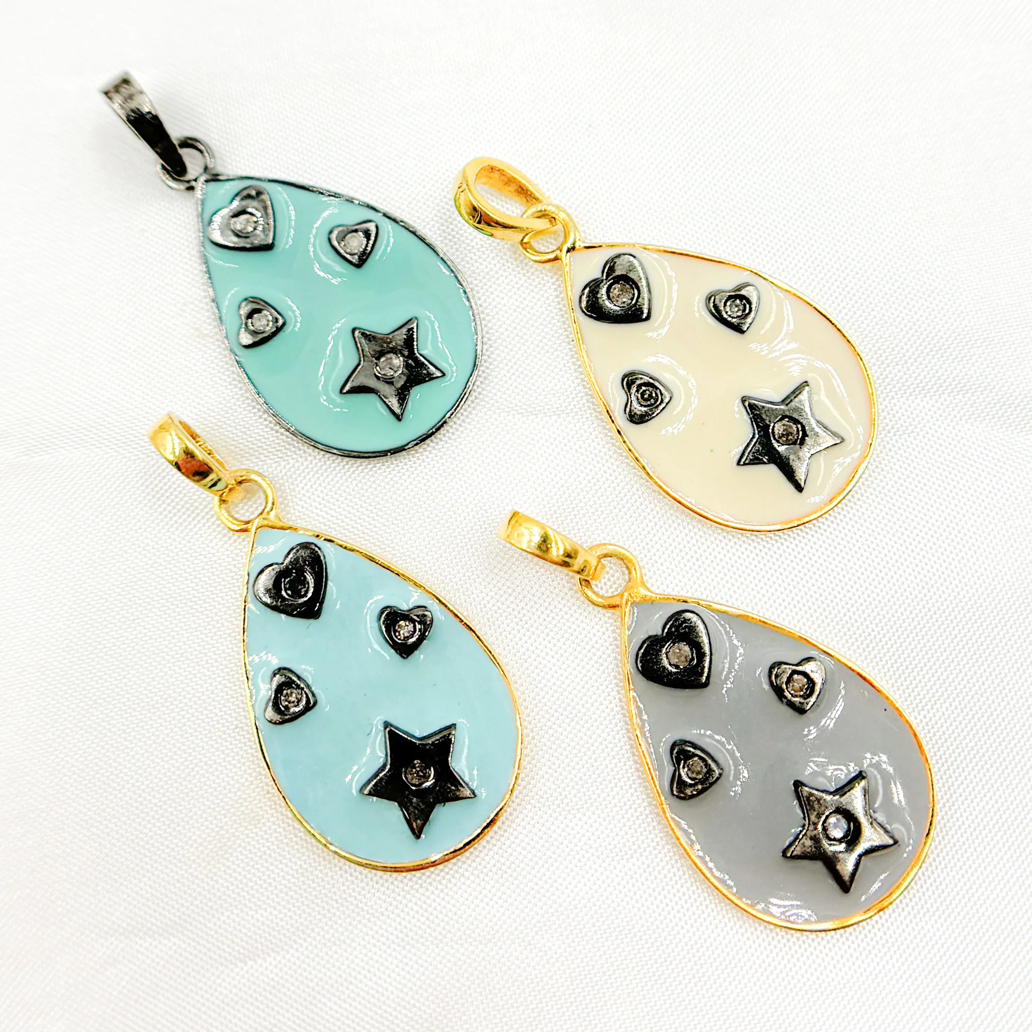 DP482A. Diamond Sterling Silver Drop Enamel Pendant - Image 2