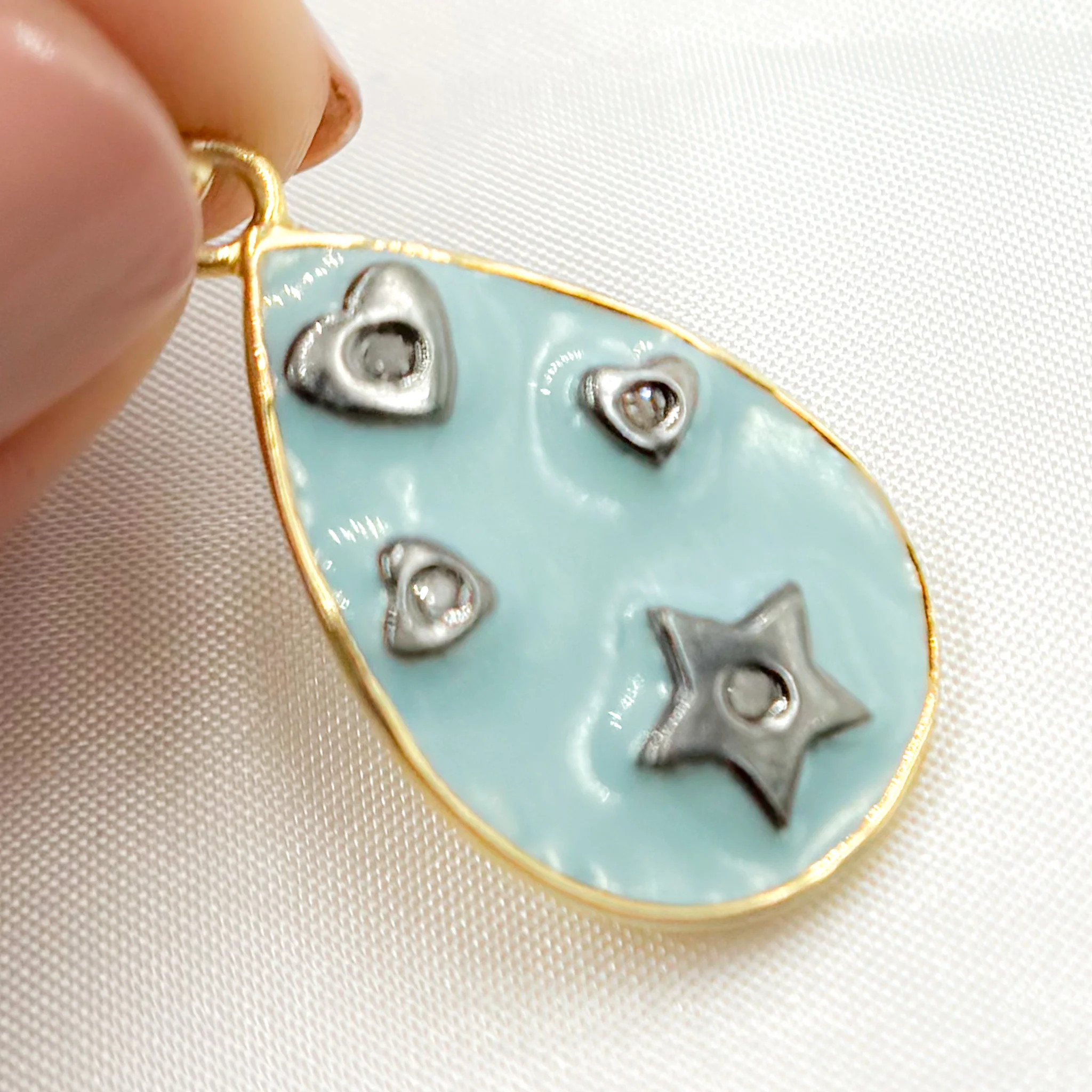 DP482A. Diamond Sterling Silver Drop Enamel Pendant - Image 9