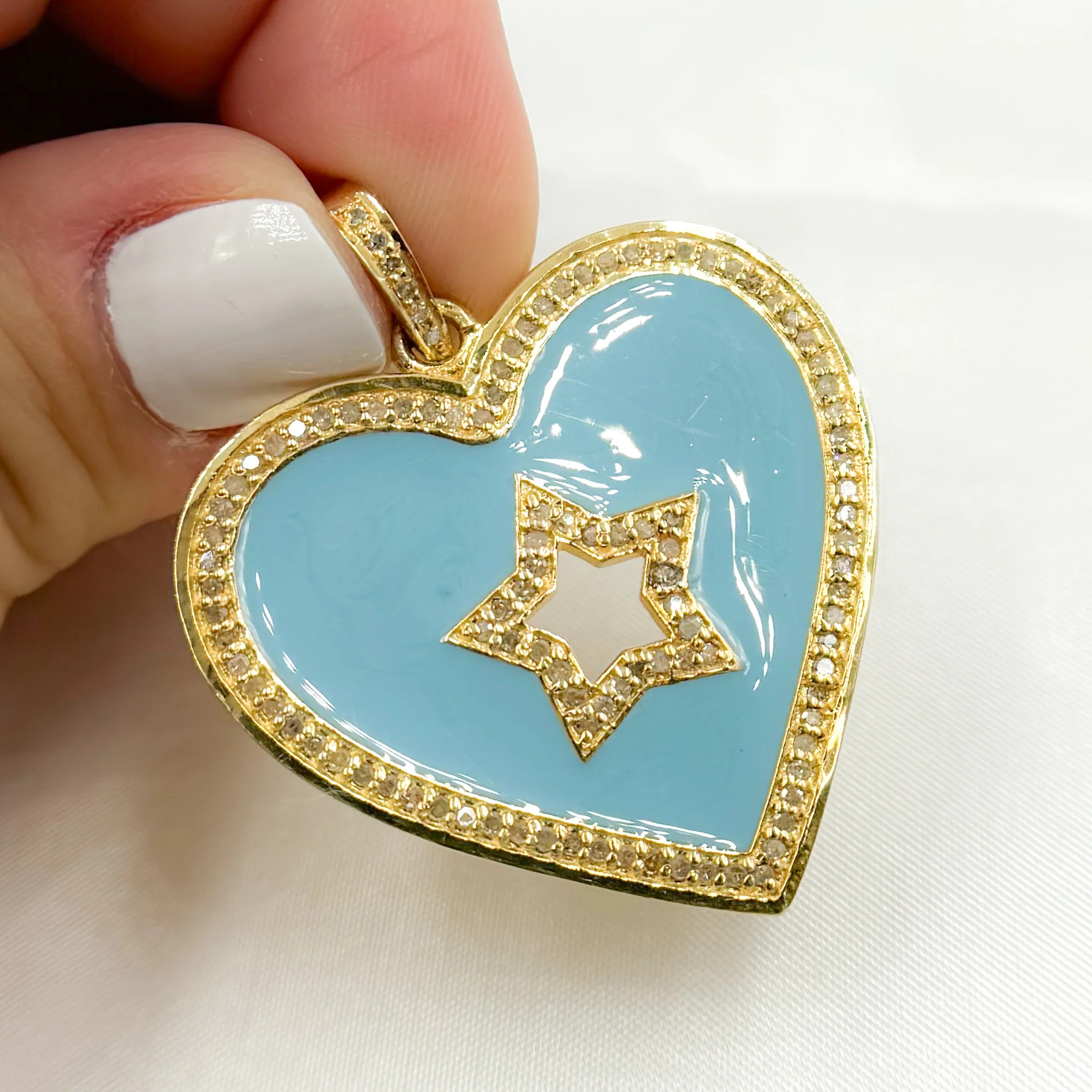 DP504A. Diamond Sterling Silver Heart and Star Enamel Pendant - Image 3