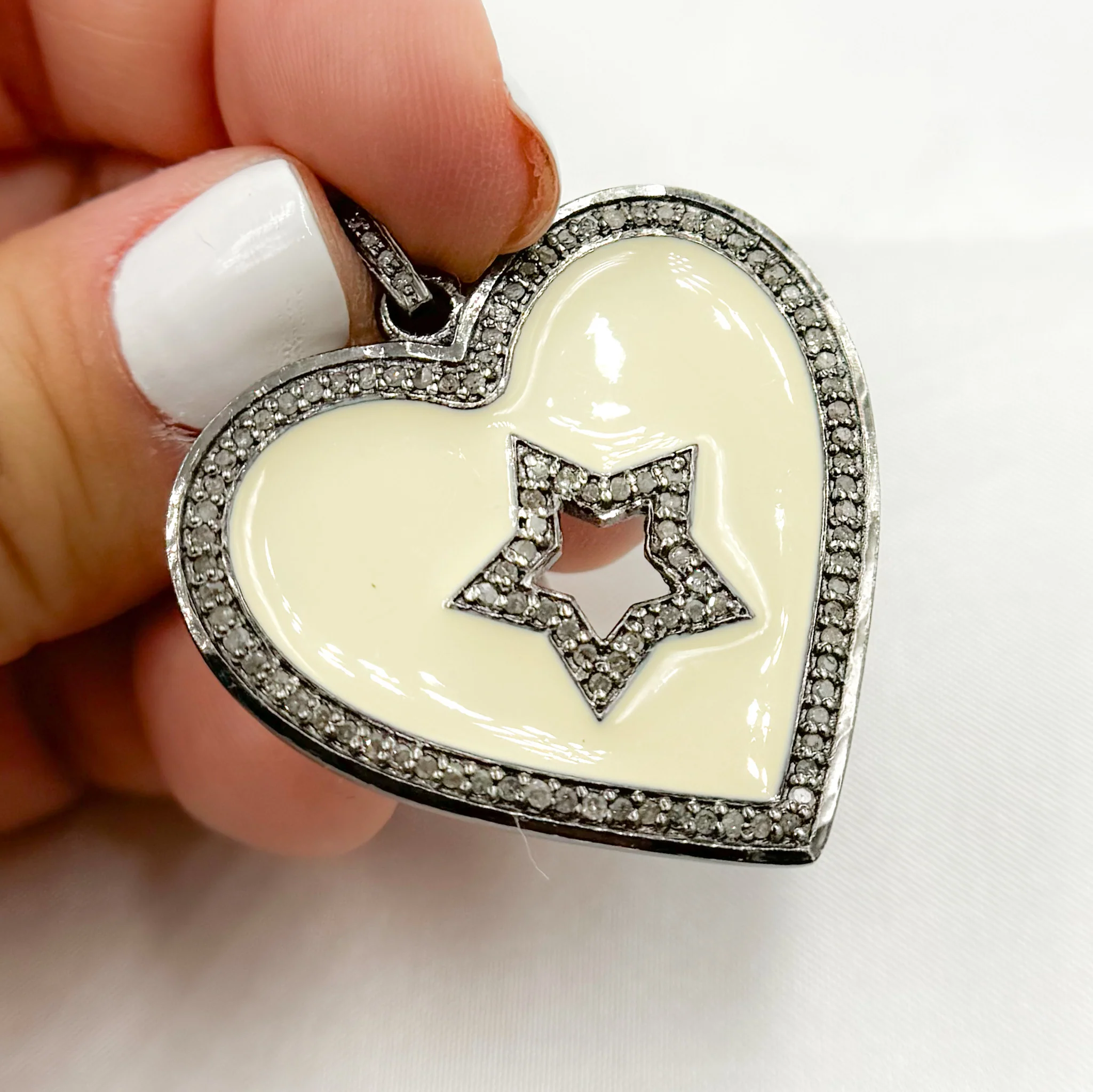 DP504A. Diamond Sterling Silver Heart and Star Enamel Pendant - Image 7