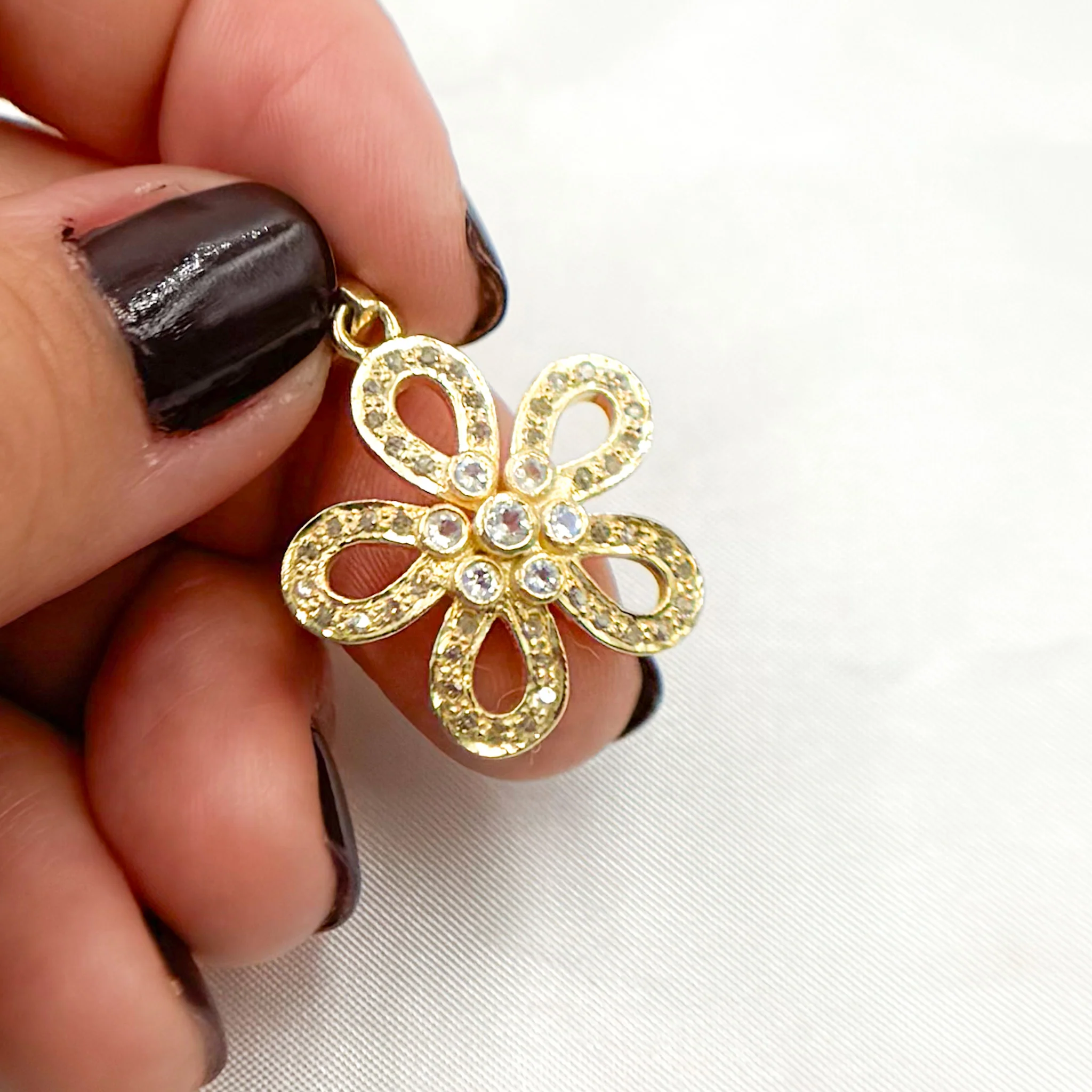 DP513. Diamond Sterling Silver Flower Pendant with Gemstone - Image 10