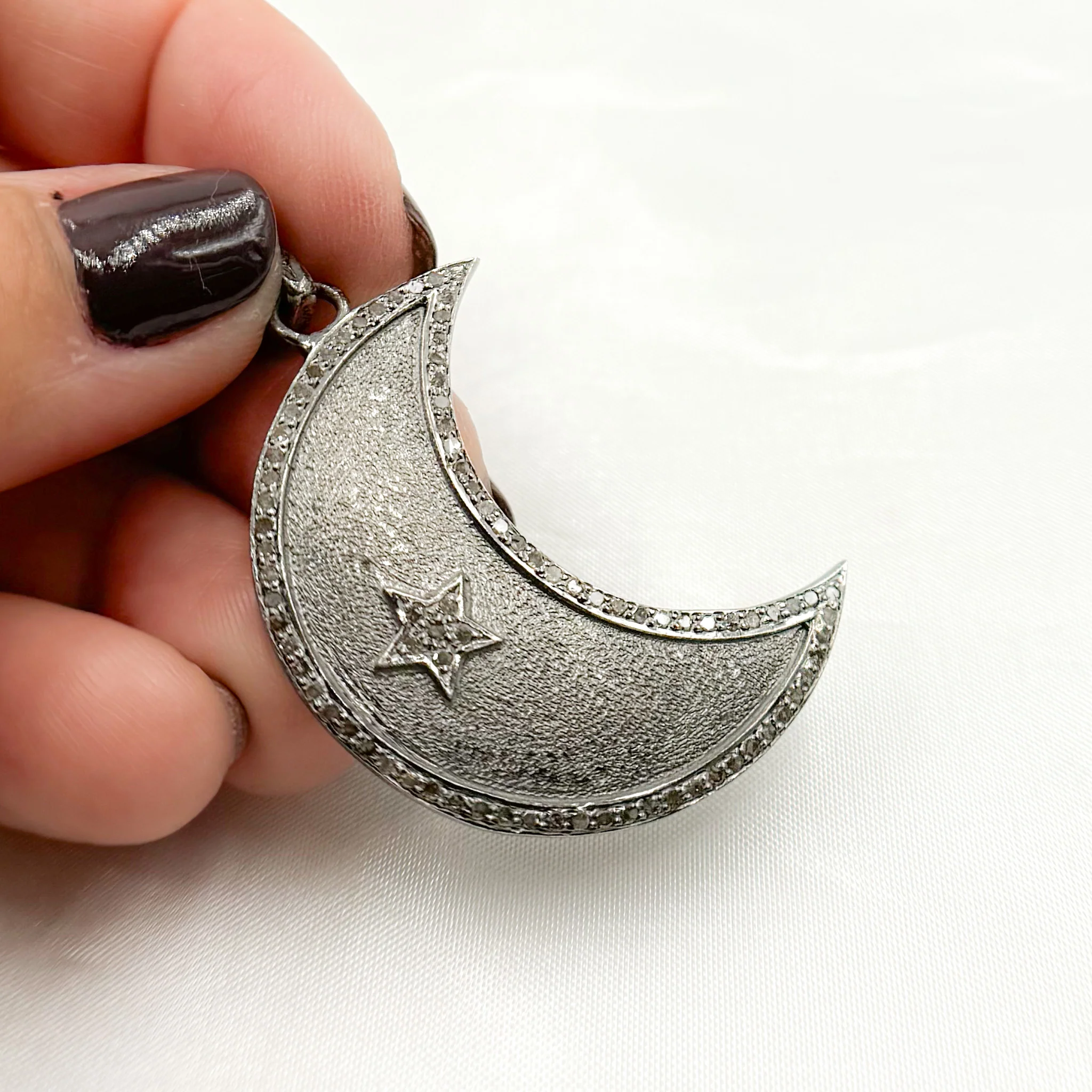DP525. Diamond Sterling Silver Moon and Star Pendant - Image 4