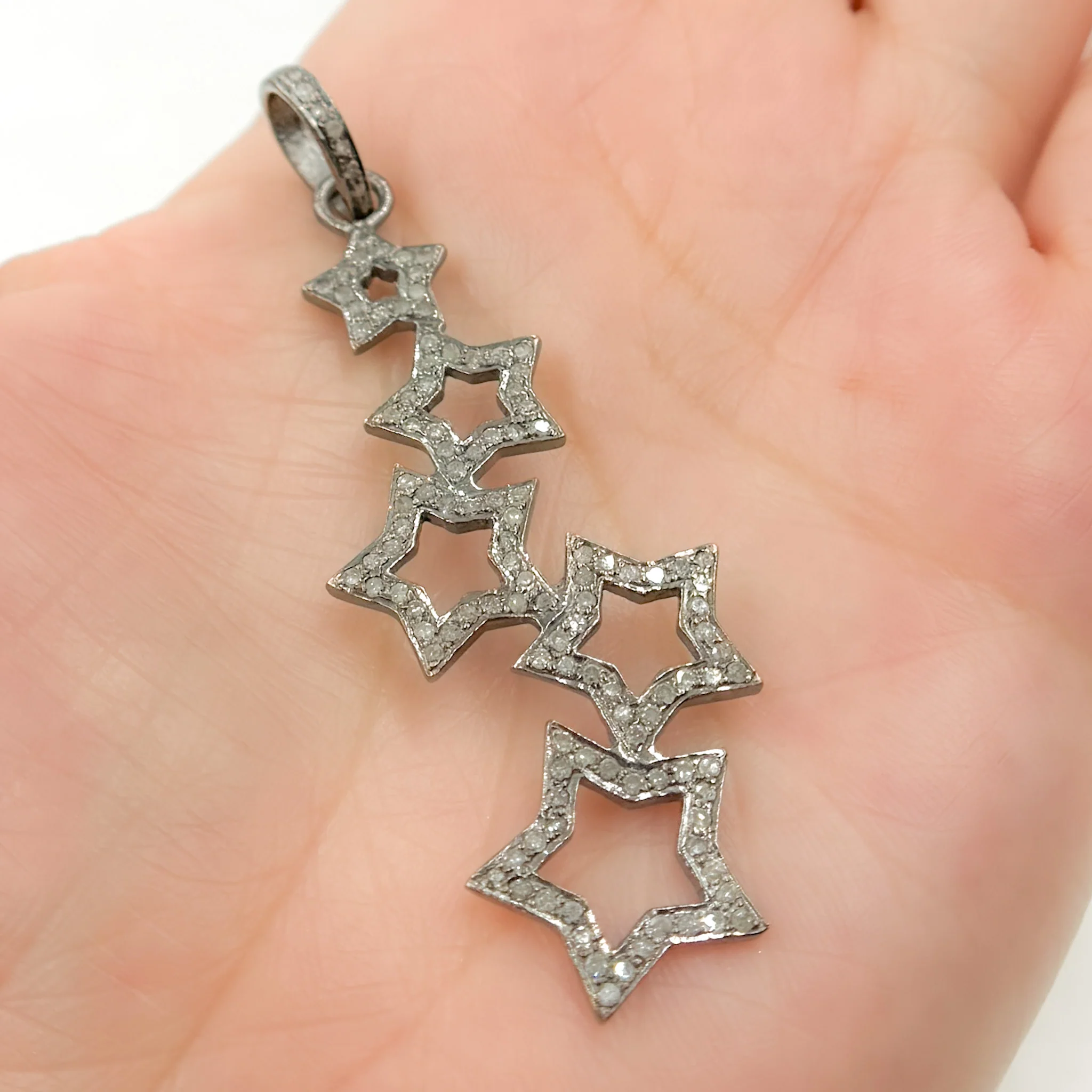 DP549. Diamond Silver Five Stars Pendant - Image 2