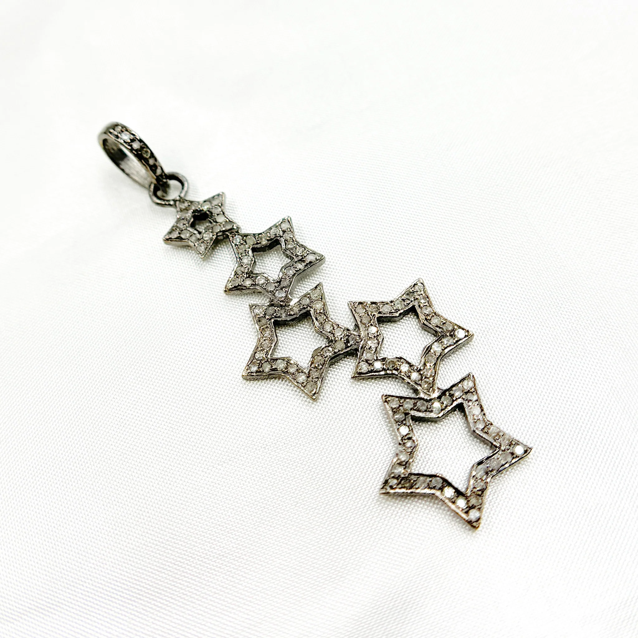 DP549. Diamond Silver Five Stars Pendant - Image 3