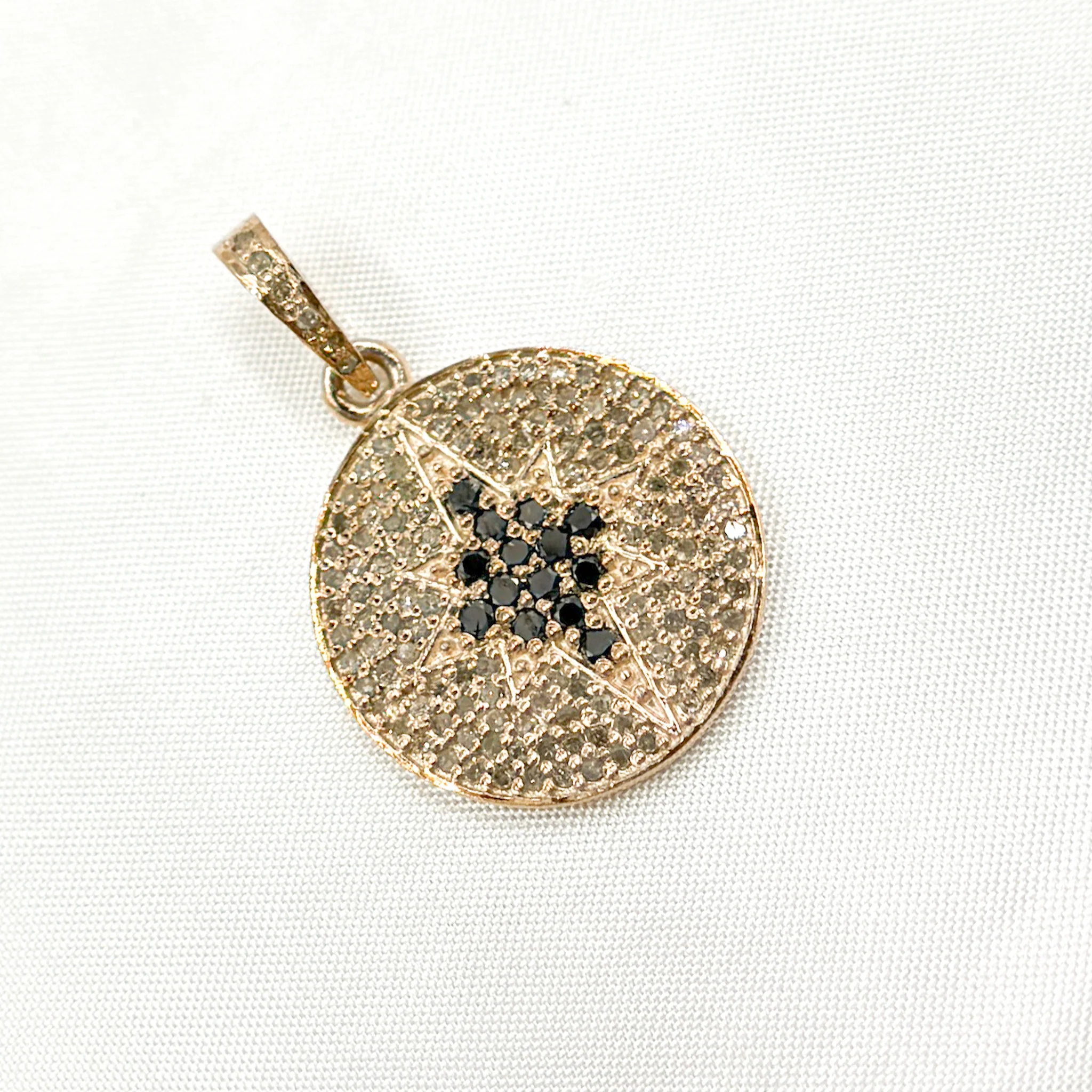 DP561. Diamond Sterling Silver Round Star Pendant with Black Diamond - Image 6