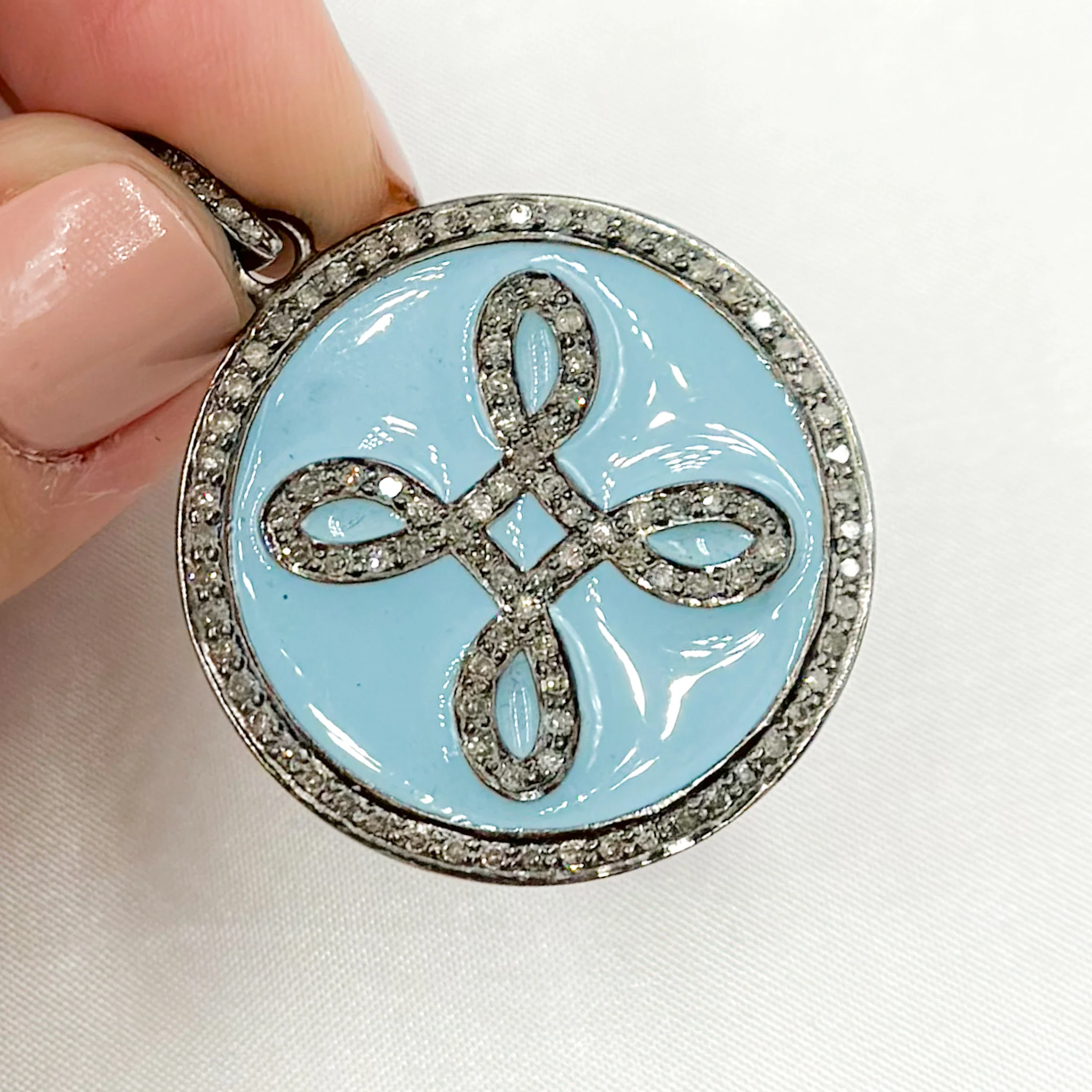 DP569A. Diamond Sterling Silver Round Enamel Pendant - Image 8
