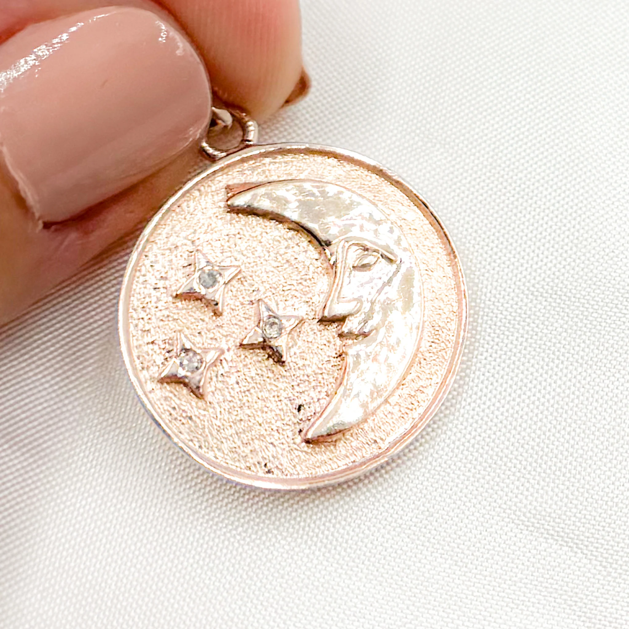 DP582. Diamond Sterling Silver Round Moon and Star Pendant - Image 4
