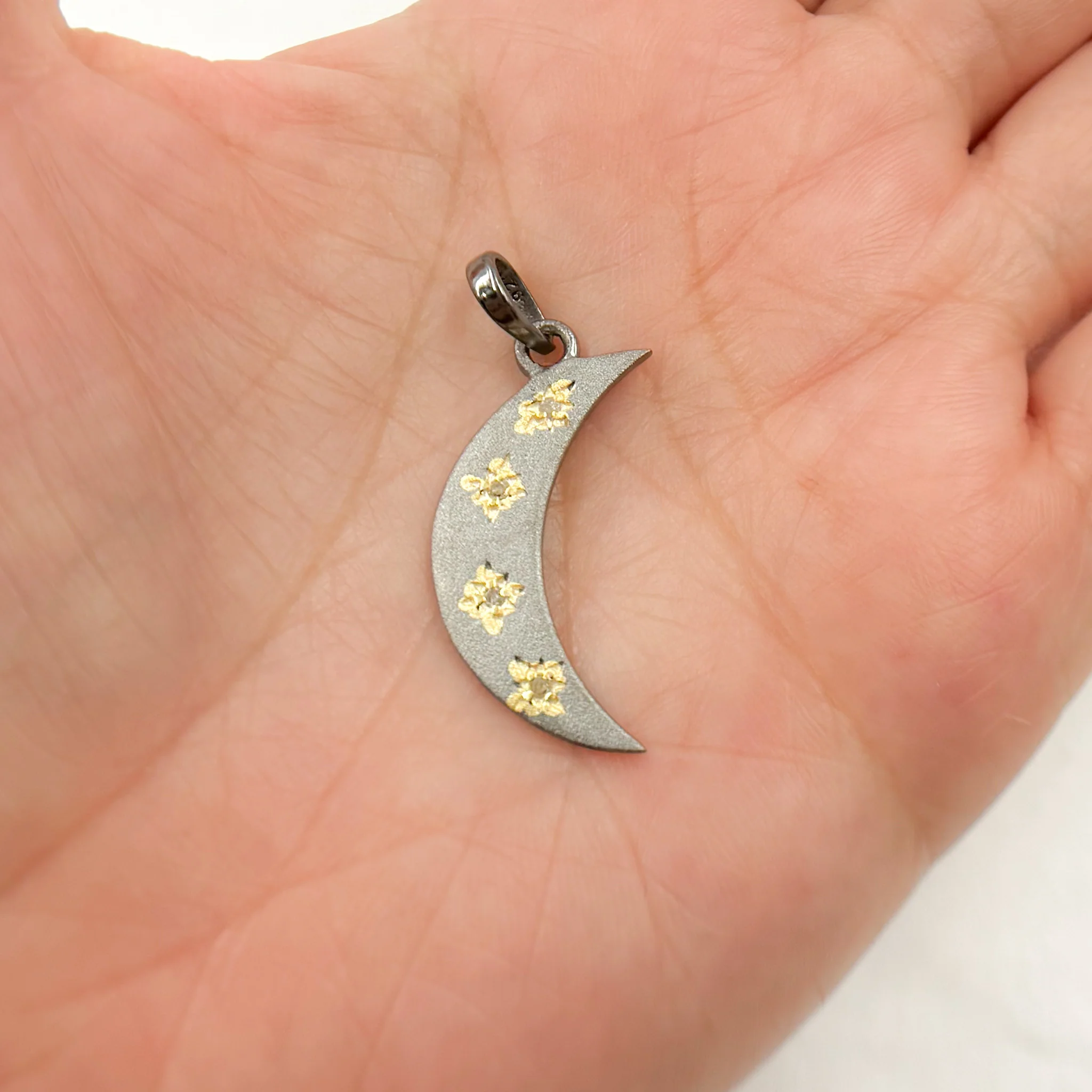 DP598. Diamond Sterling Silver Moon and Stars Pendant - Image 2