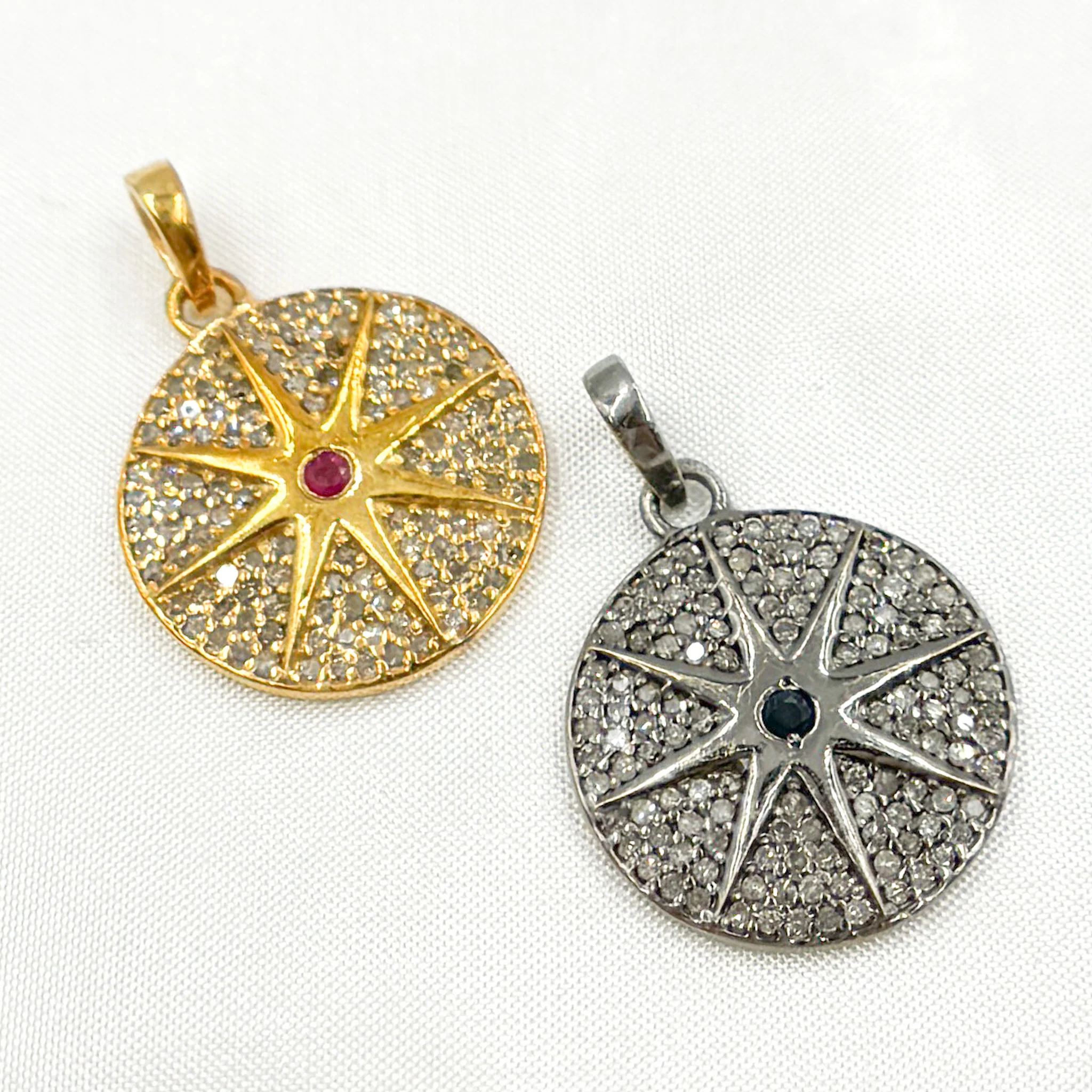 DP601. Diamond Silver Star Pendant with Gemstone - Image 2