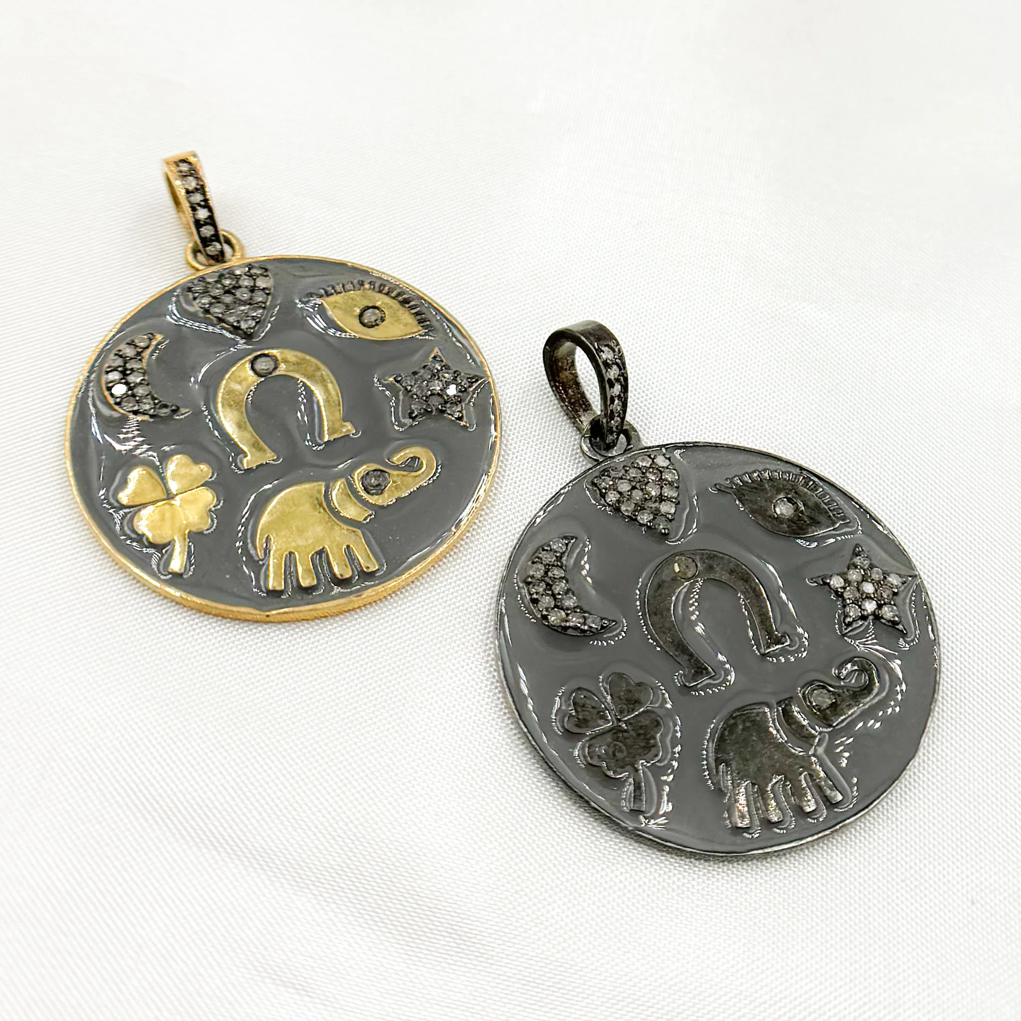 DP602A. Diamond Sterling Silver Lucky Symbols Enamel Pendant - Image 5