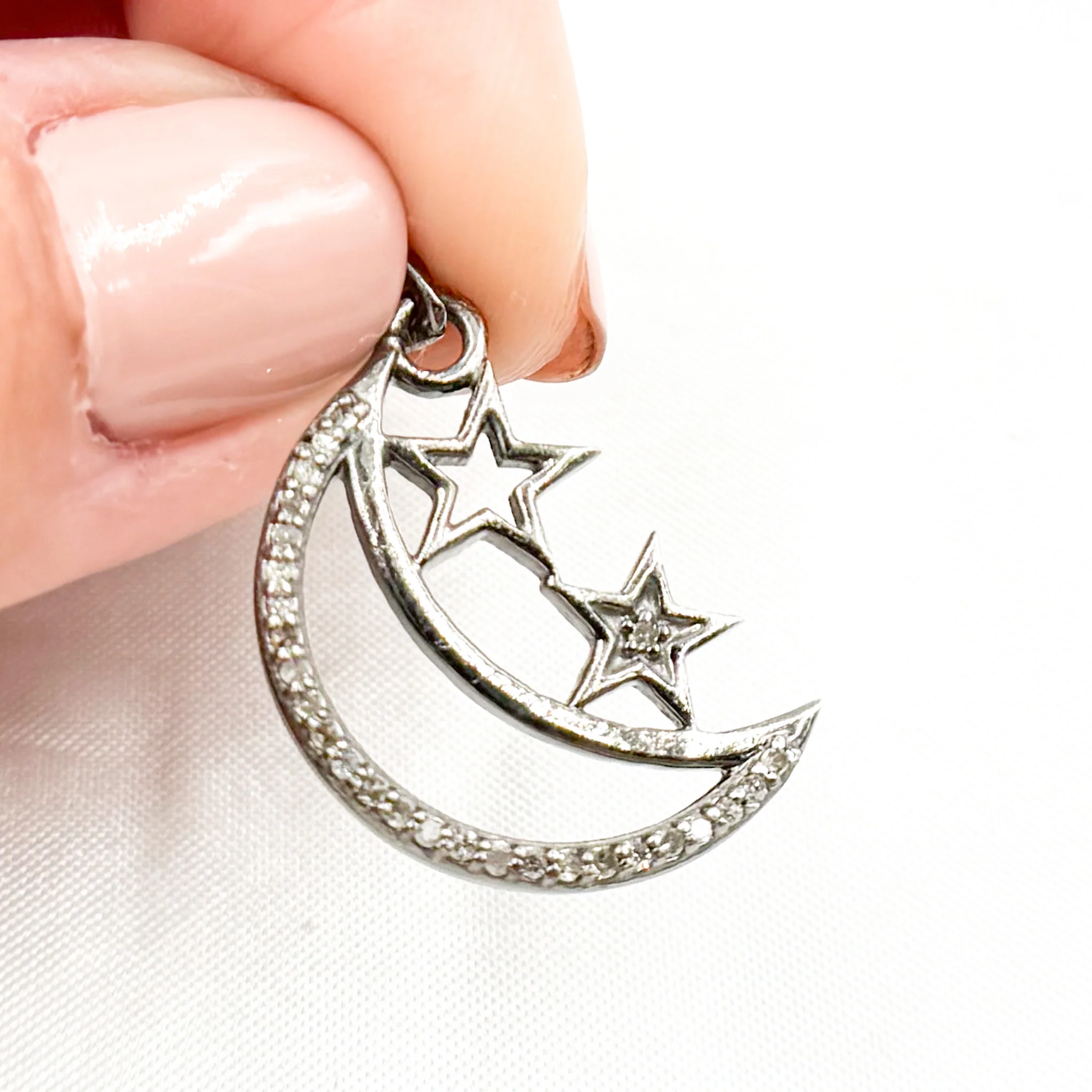 DP646. Diamond Sterling Silver Moon & Star Pendant - Image 4
