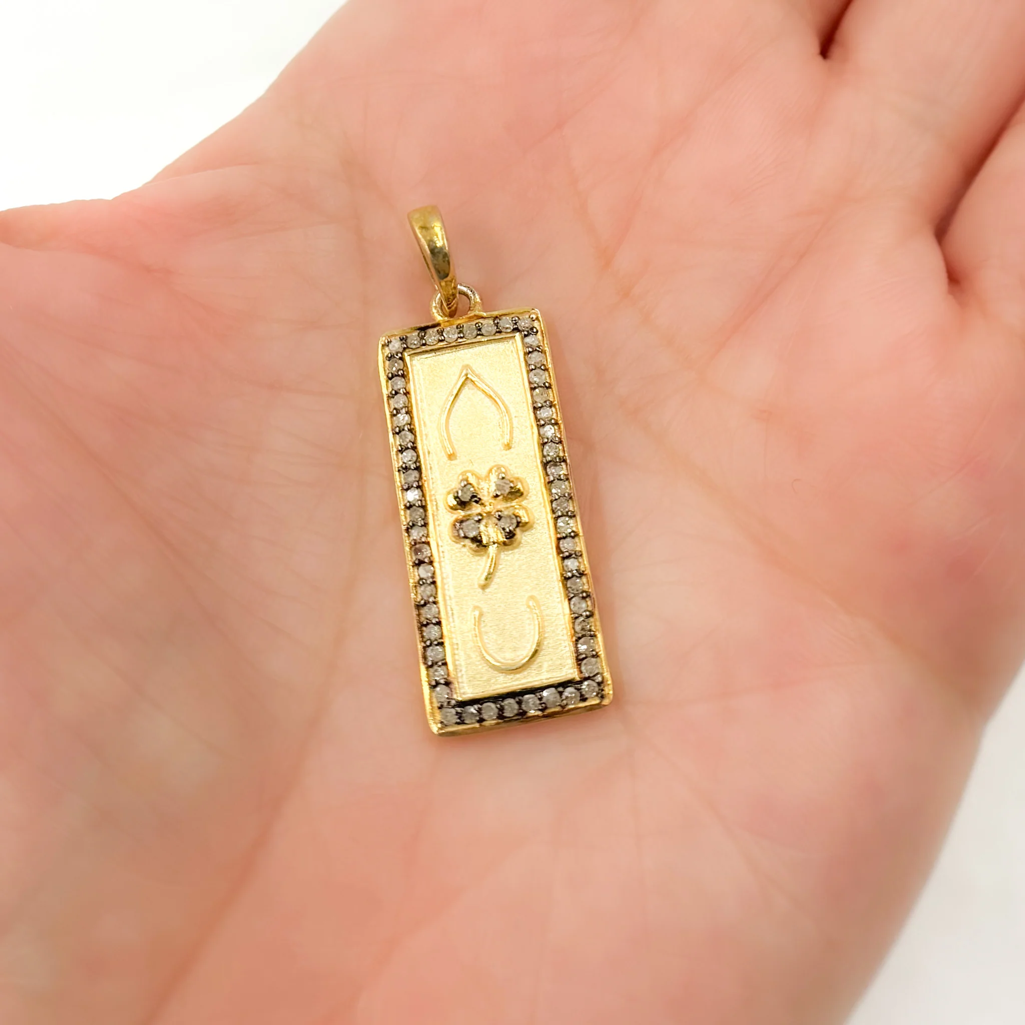 DP656. Diamond Sterling Silver Rectangle Flower Pendant - Image 2