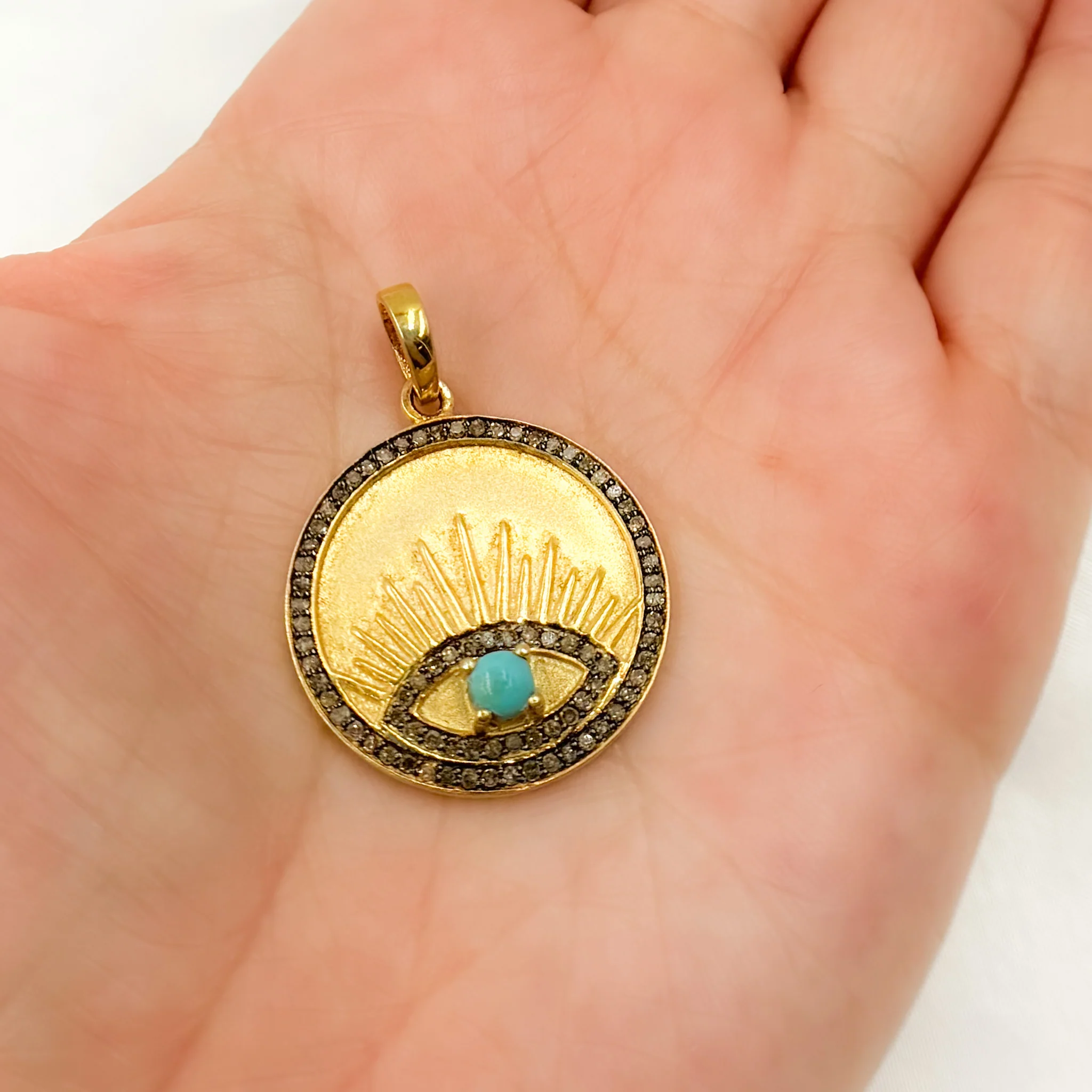 DP658. Diamond Sterling Silver Round Eye Pendant with Gemstone - Image 2