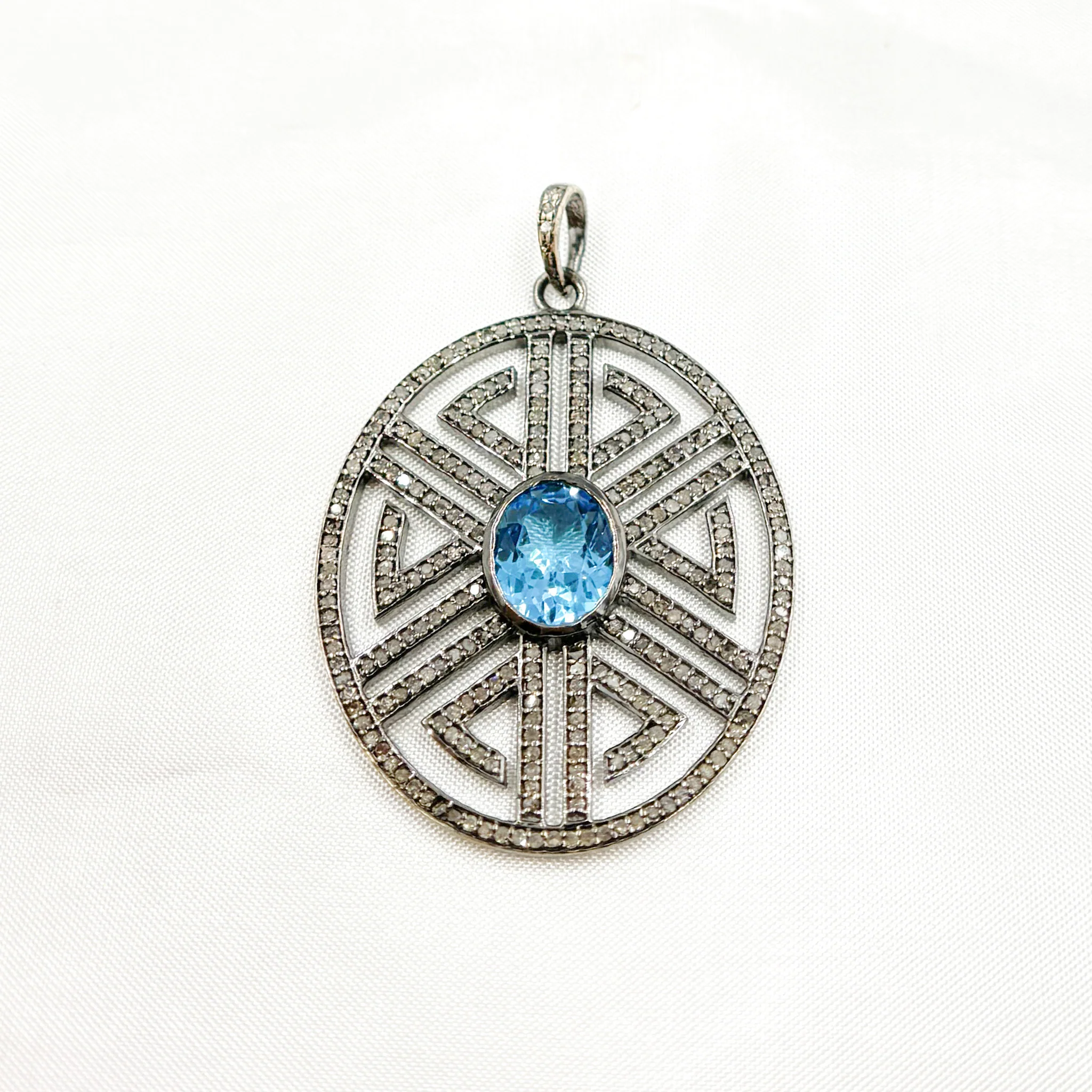 DP680. Diamond Sterling Silver Oval Fancy Pendant - Image 6