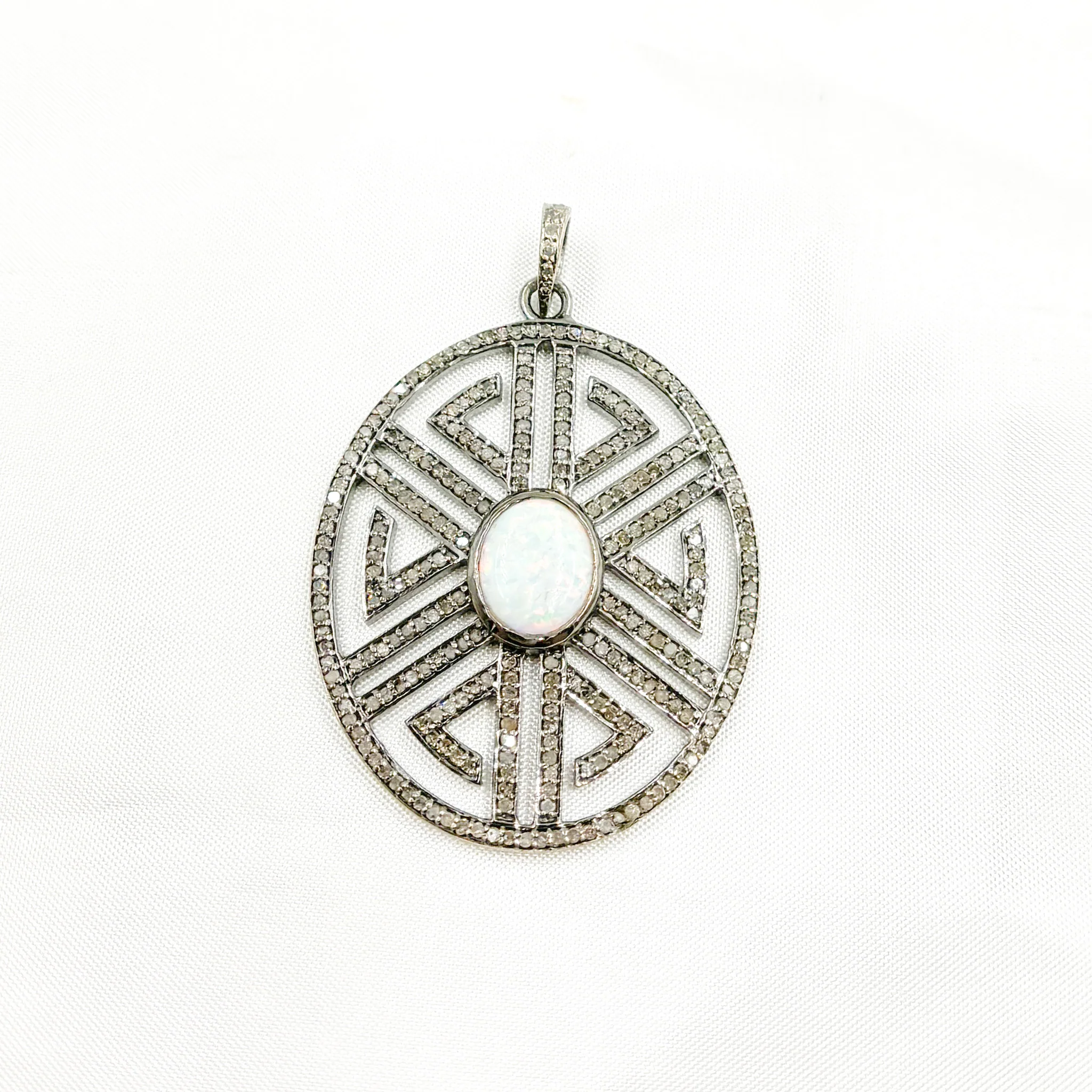 DP680. Diamond Sterling Silver Oval Fancy Pendant - Image 7
