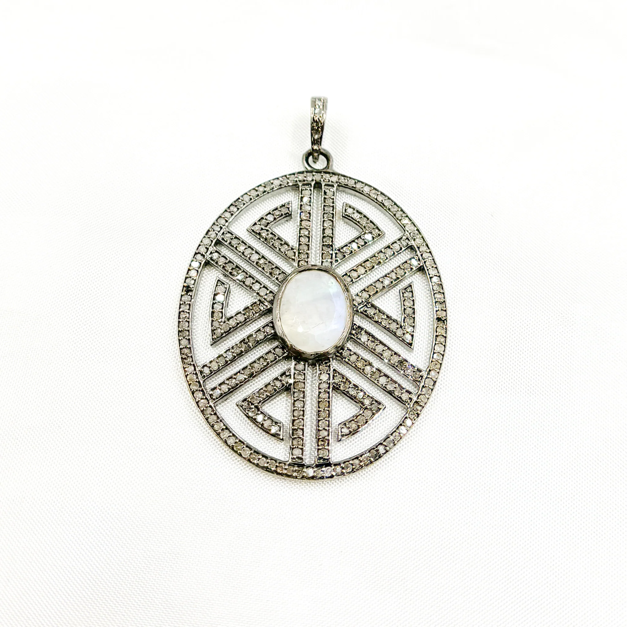 DP680. Diamond Sterling Silver Oval Fancy Pendant - Image 8