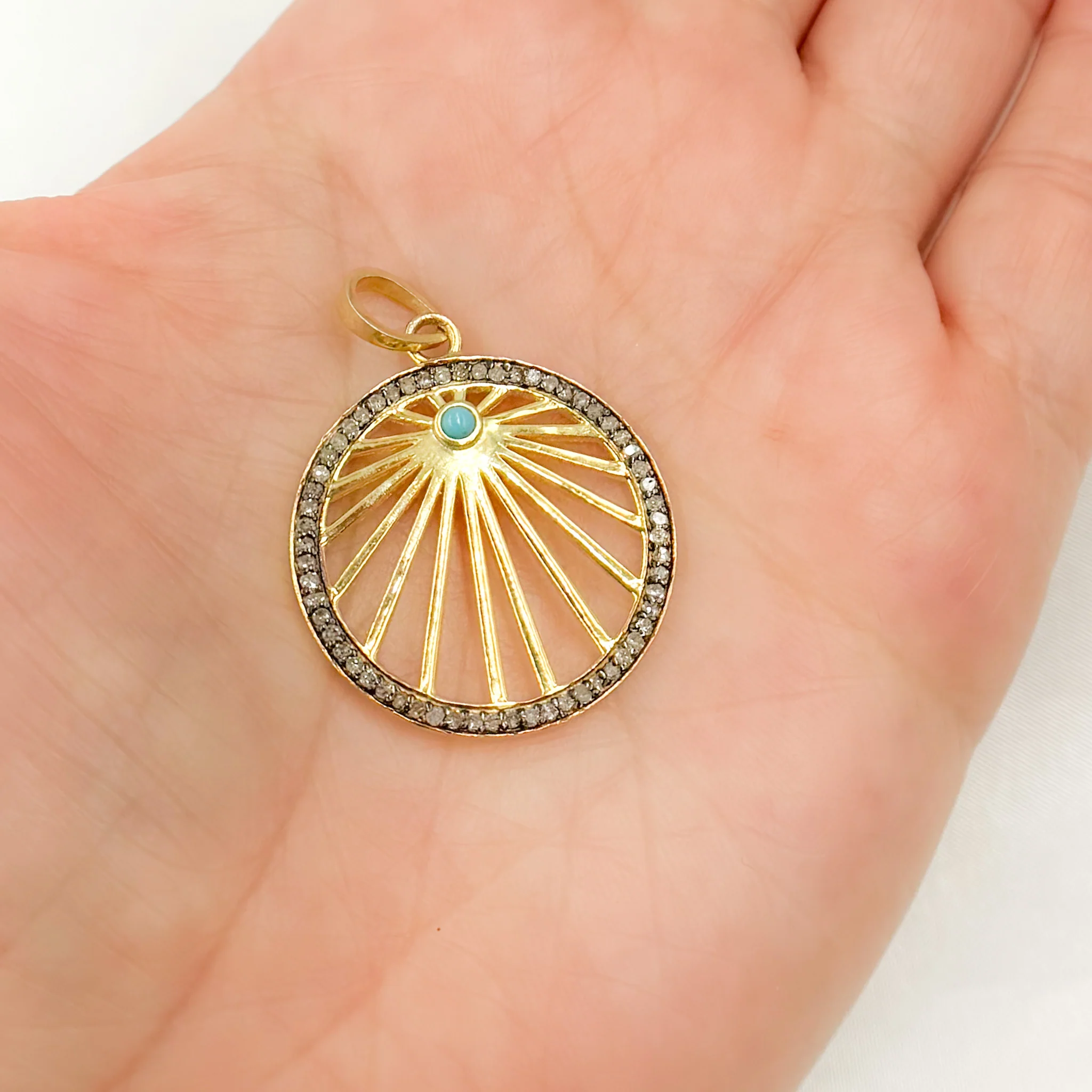 DP686. Diamond Sterling Silver Round Fancy Pendant with Gemstone - Image 2