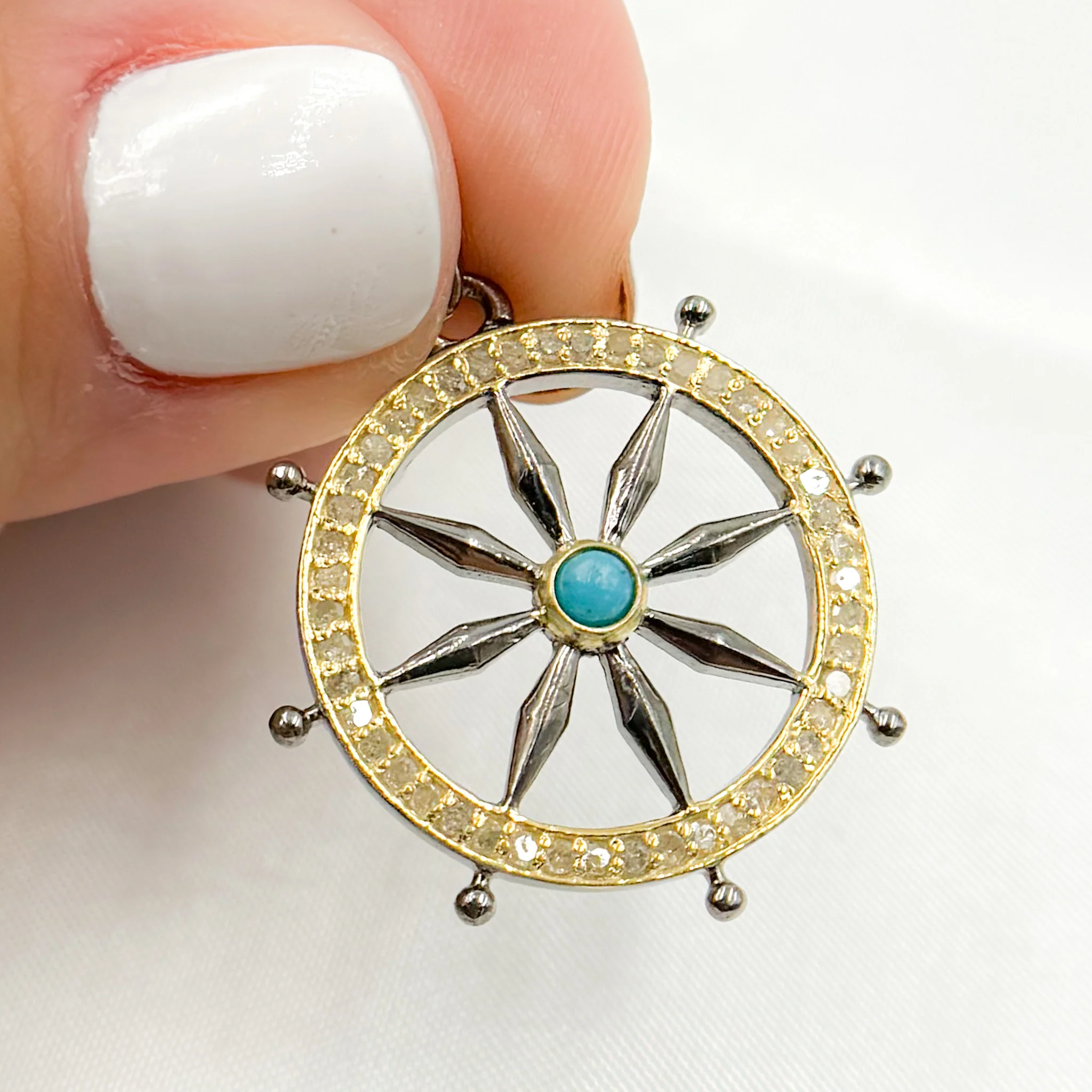 DP687. Diamond Sterling Silver Round Flower Pendant with Gemstone - Image 5