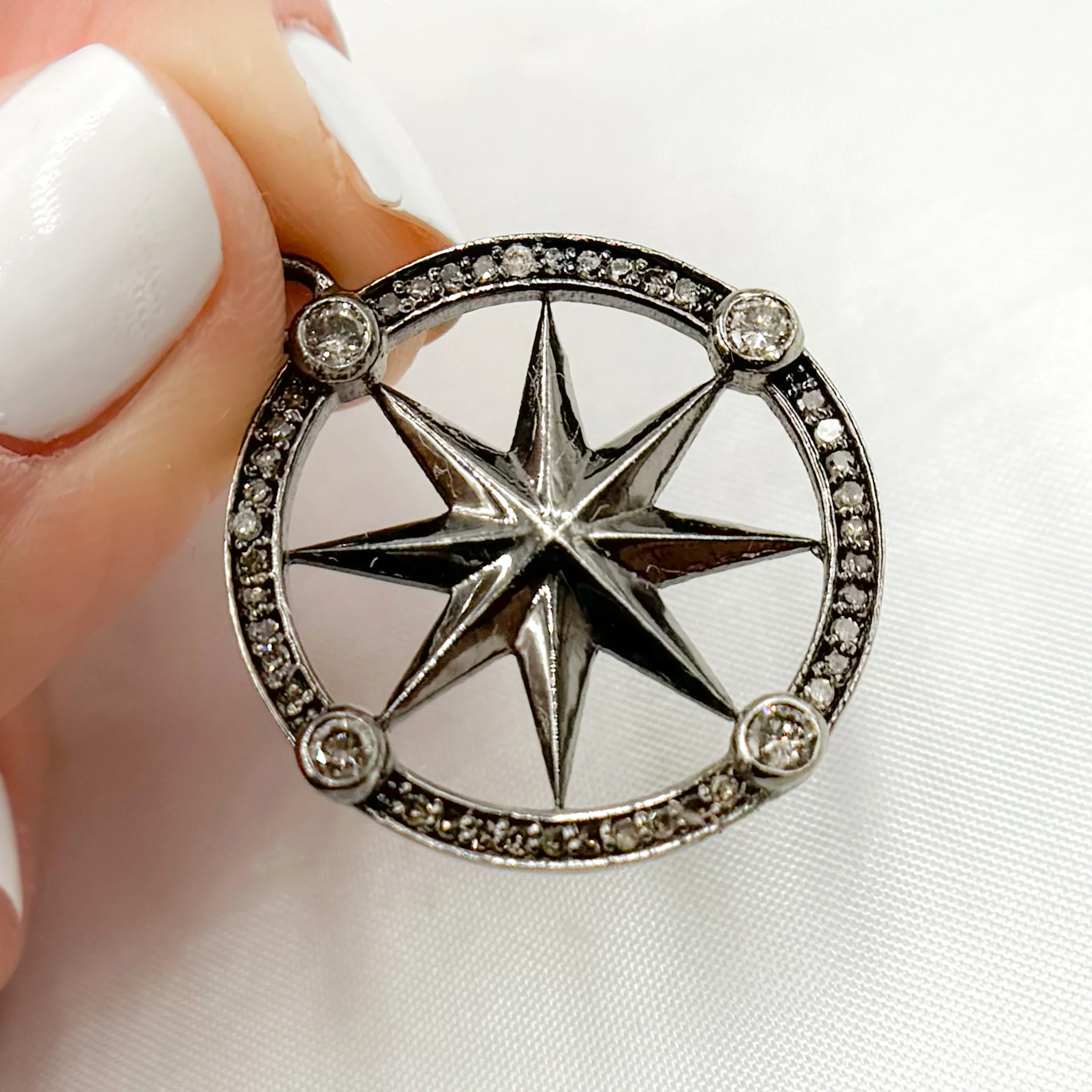 DP696. Diamond Sterling Silver Round Star Pendant with Gemstone - Image 11