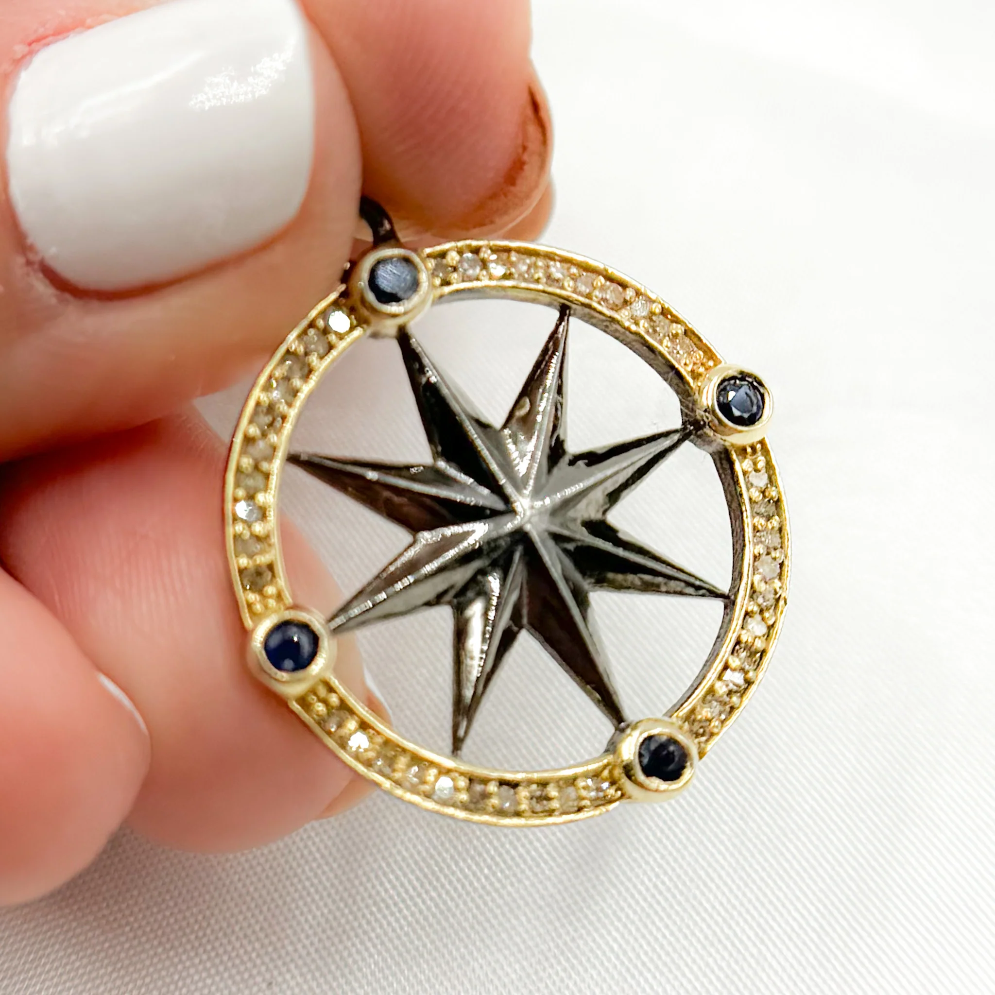 DP696. Diamond Sterling Silver Round Star Pendant with Gemstone - Image 7