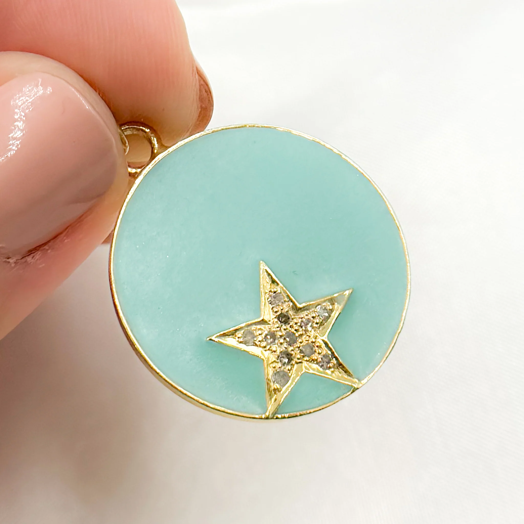 DP704A. Diamond Sterling Silver Round Star Enamel Pendant - Image 3