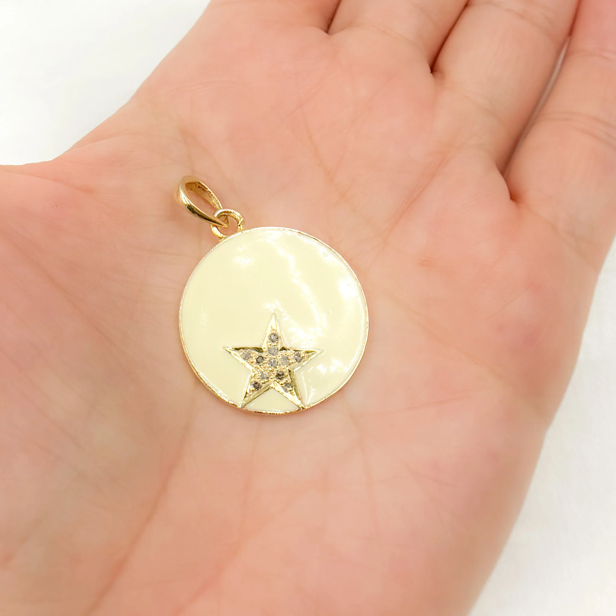 DP704A. Diamond Sterling Silver Round Star Enamel Pendant - Image 4