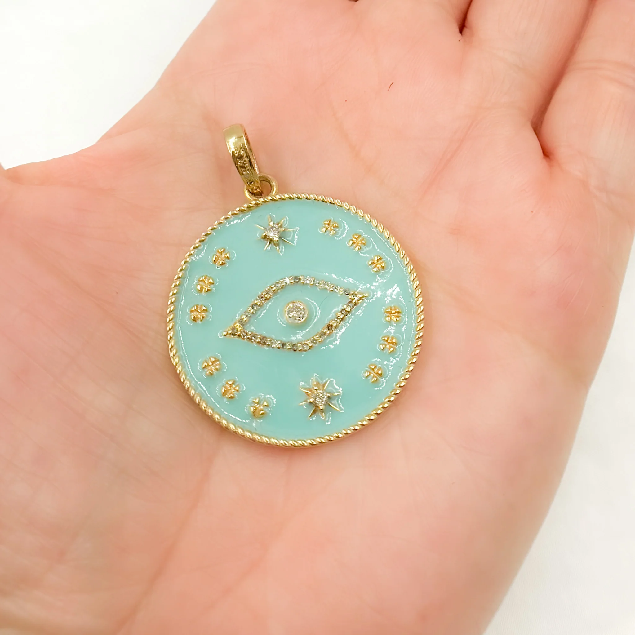 DP709A. Diamond Sterling Silver Round Eye and Star Enamel Pendant - Image 2